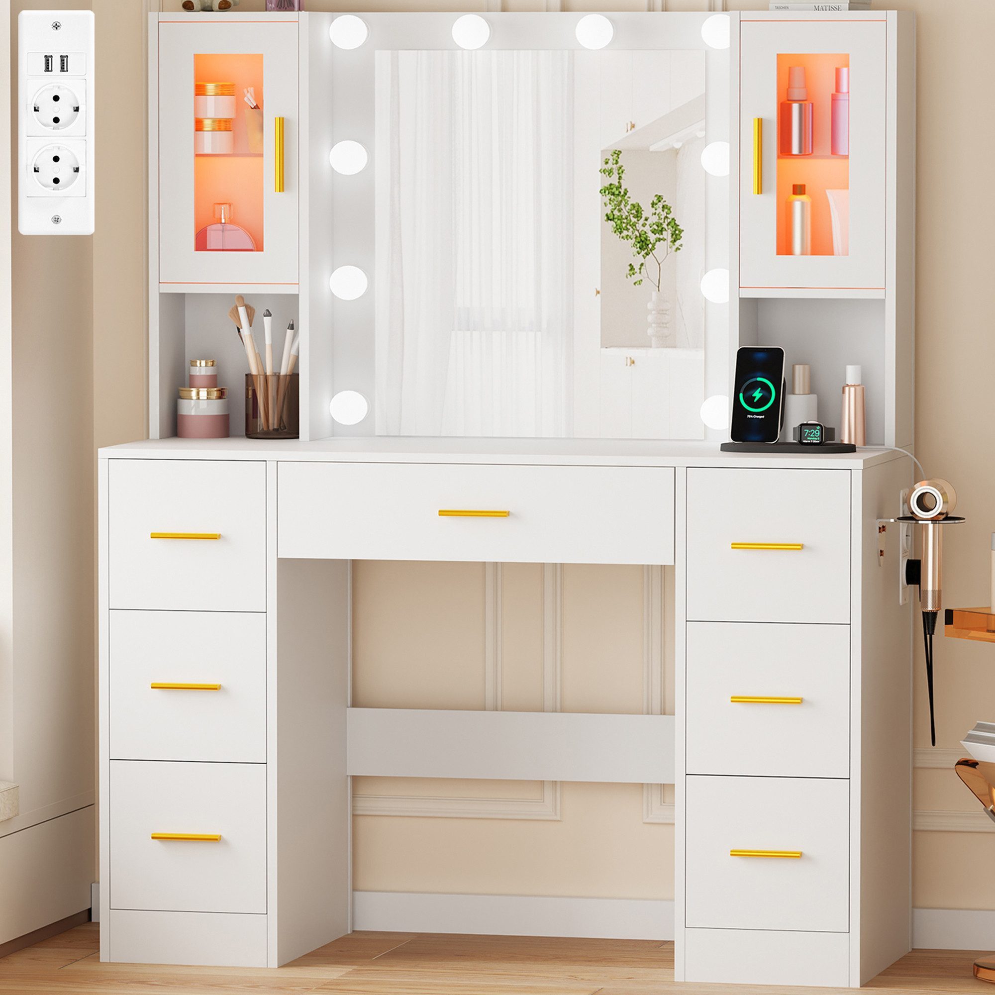 BEWISHOME Schminktisch mit verstellbarem LED-Spiegel, farbiger Beleuchtung, günstig online kaufen