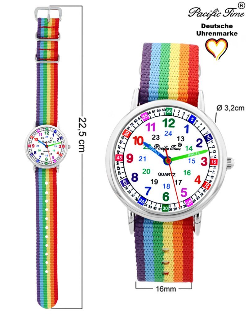 Pacific Time und Wechselarmband, Match und Versand Regenbogen - Mix Armbanduhr gelb Reflektor Kinder Design Gratis Quarzuhr Lernuhr Set