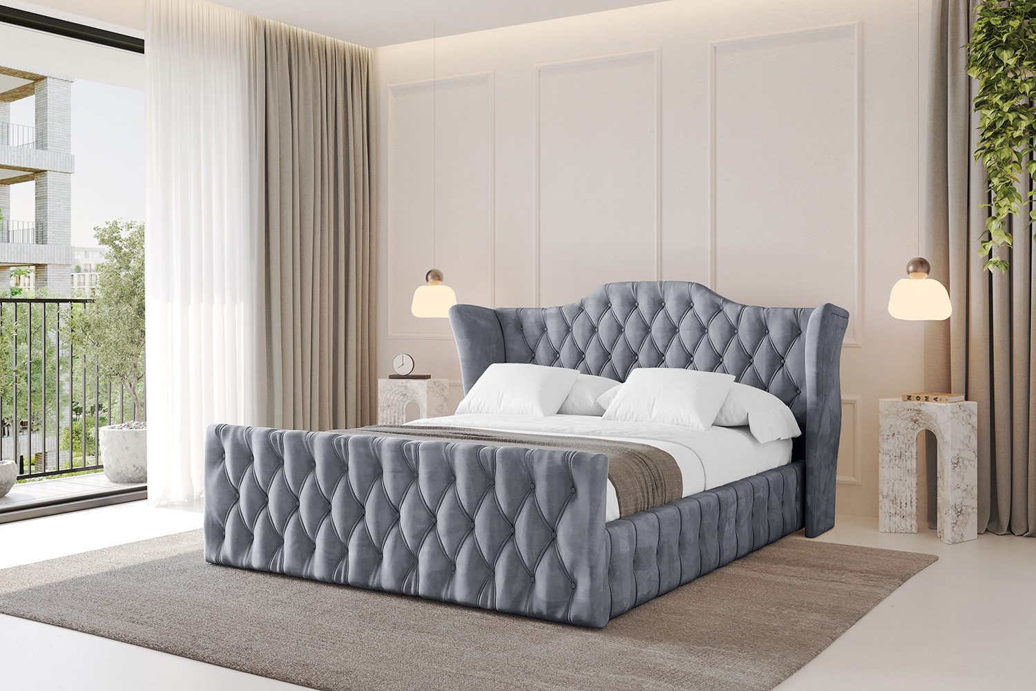 ALTDECOR Polsterbett MODY-Z (Polsterbett mit Bettkasten und Lattenrost, Boxbett mit Matratze), Doppelbett mit Stauraum, Bett mit Kopfteil
