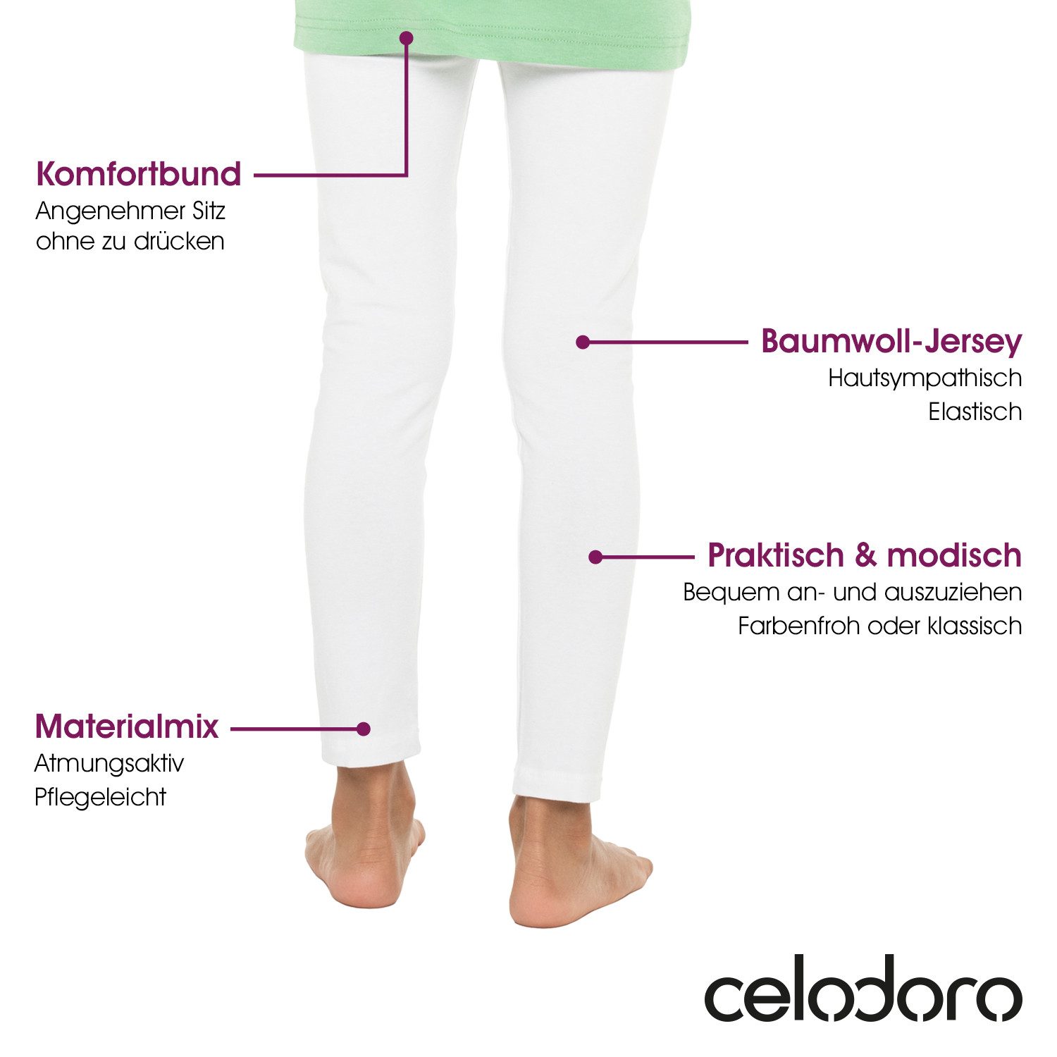 celodoro Leggings Kinder Leggings, stretchige Jersey Hose aus Baumwolle