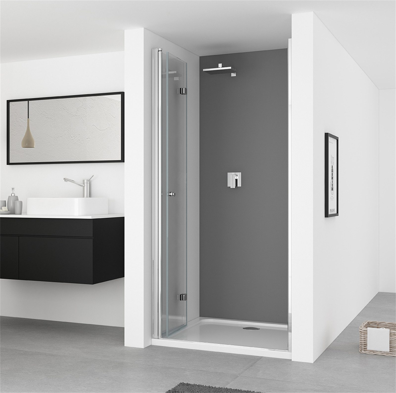 IMPTS Dusch-Falttür Nischentür Duschkabine Duschabtrennung Duschtür, 70x185 cm, Sicherheitsglas, (Set, Duschwand Nische) Klarglas,rahmenlos,faltbar,klappbar,mit Verstellbereich