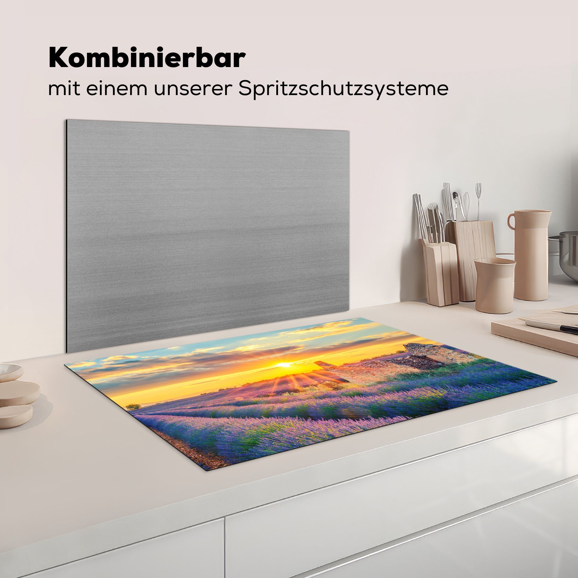 cm, - küche, Lila, Vinyl, - Induktionskochfeld Sonnenuntergang 81x52 Lavendel für tlg), Herdblende-/Abdeckplatte Ruine Schutz die - MuchoWow Ceranfeldabdeckung (1