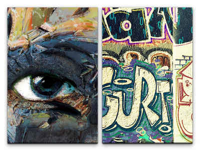 Sinus Art Leinwandbild 2 Bilder je 60x90cm Auge Street Art Graffiti Tags Hip Hop Rap New York