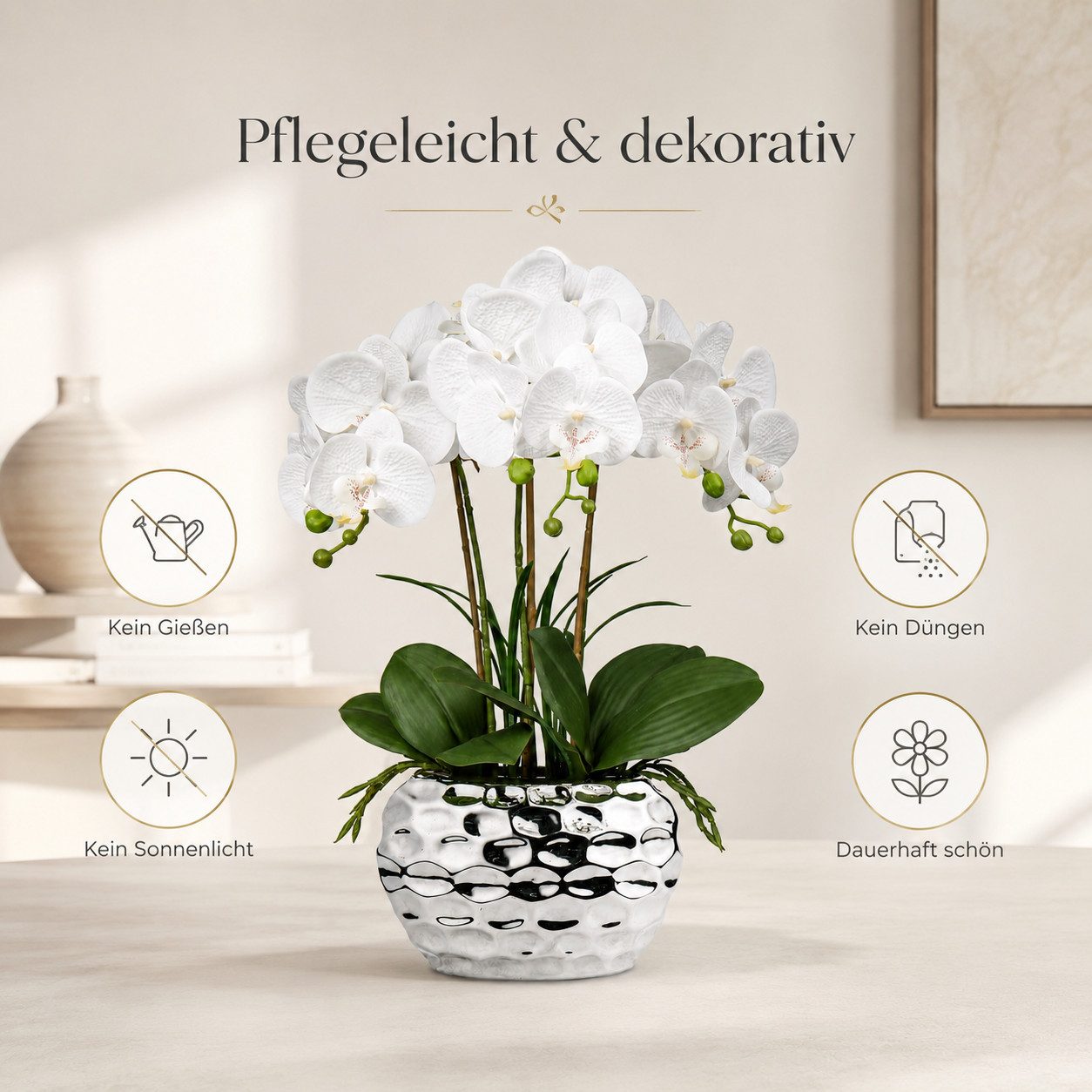 Kunstpflanze Künstliche Orchidee 44cm Real Touch im Keramiktopf Phalaenopsis Kunstpflanze Orchidee, künstliche Blumen, Phalaenopsis Kunstblume, künstliche Pflanzen Deko, Kunstpflanze, Kunstpflanze wie echt mit eleganten Blüten, Pflegeleicht,langlebig, mit hochwertigem Keramiktopf,Real Touch Orchidee Orchidee im Topf, Geschenk Deko Pflanze, Refined Living, Höhe 44 cm, für Wohnzimmer,Schlafzimmer,Büro & Fensterbank, moderne Tischdeko