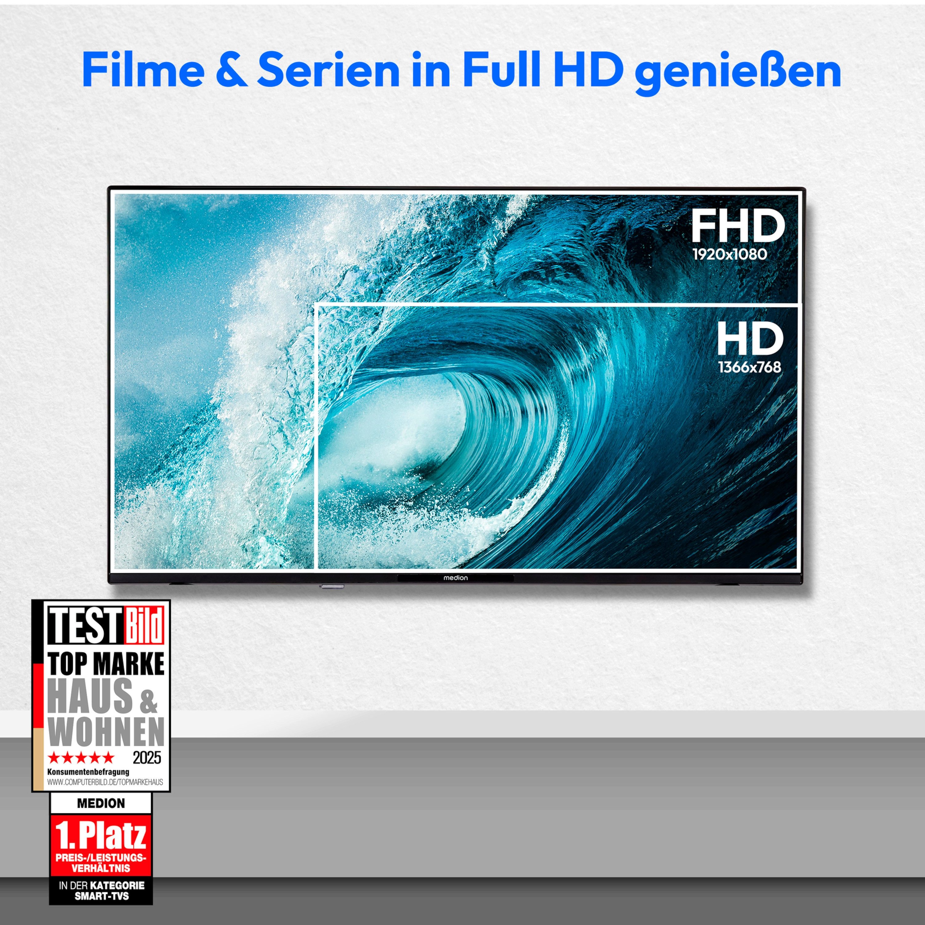 Medion® MD832101 LCD-LED Fernseher (80 cm/32 Zoll, 1080p Full HD, VIDAA TV, Smart TV, Full-HD Display 60Hz, P8322501)  ! RABATT: 19.28%