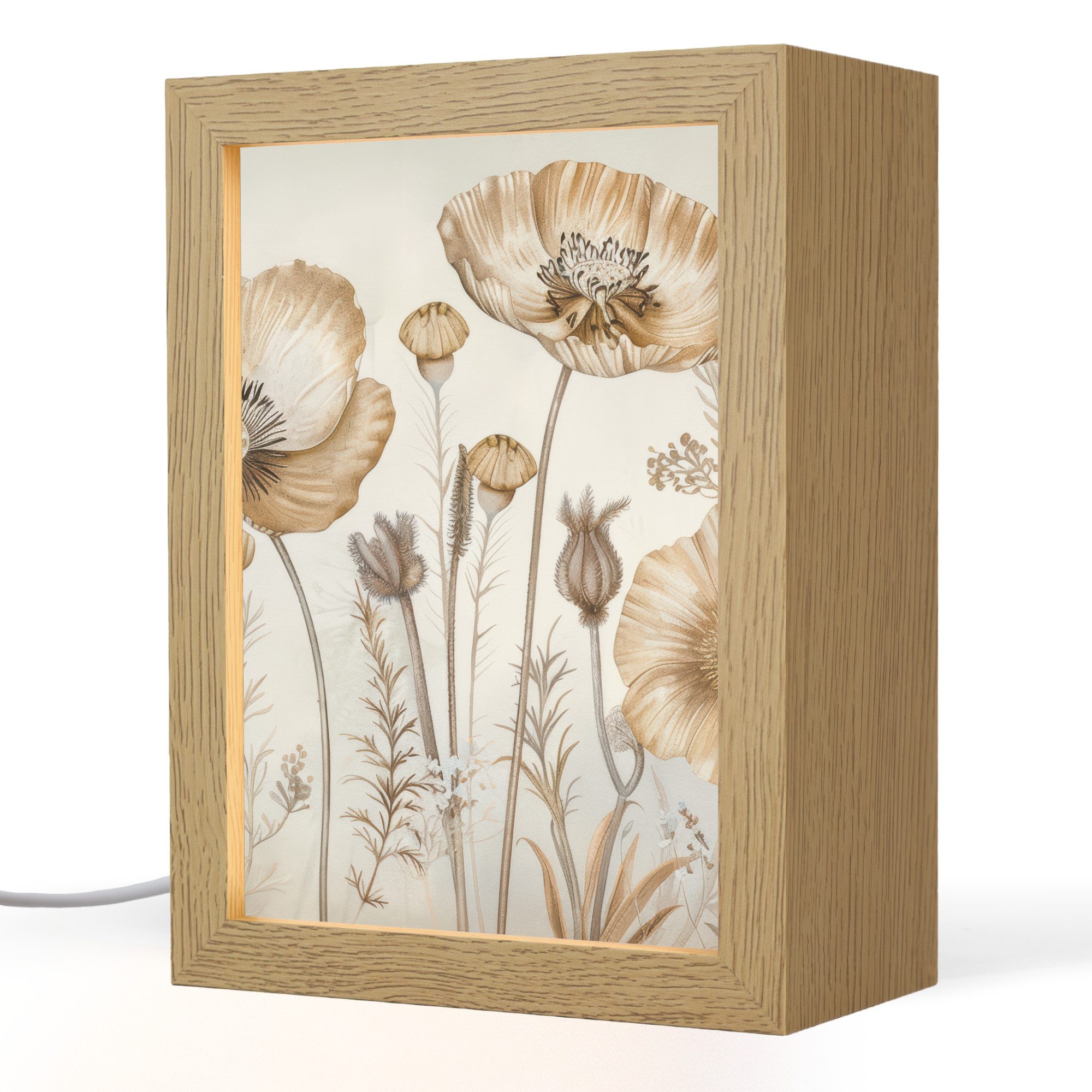 OnlyWow Tischleuchte Blumen - Beige - Natur - Illustration, Dimmbar, Farbwechsel, LED, Warmweiß, Kaltweiß, Neutralweiß Einstellbar, Tischlampe, Schreibtischlampe, Desk, Dimmbar, mit Kabel, LED