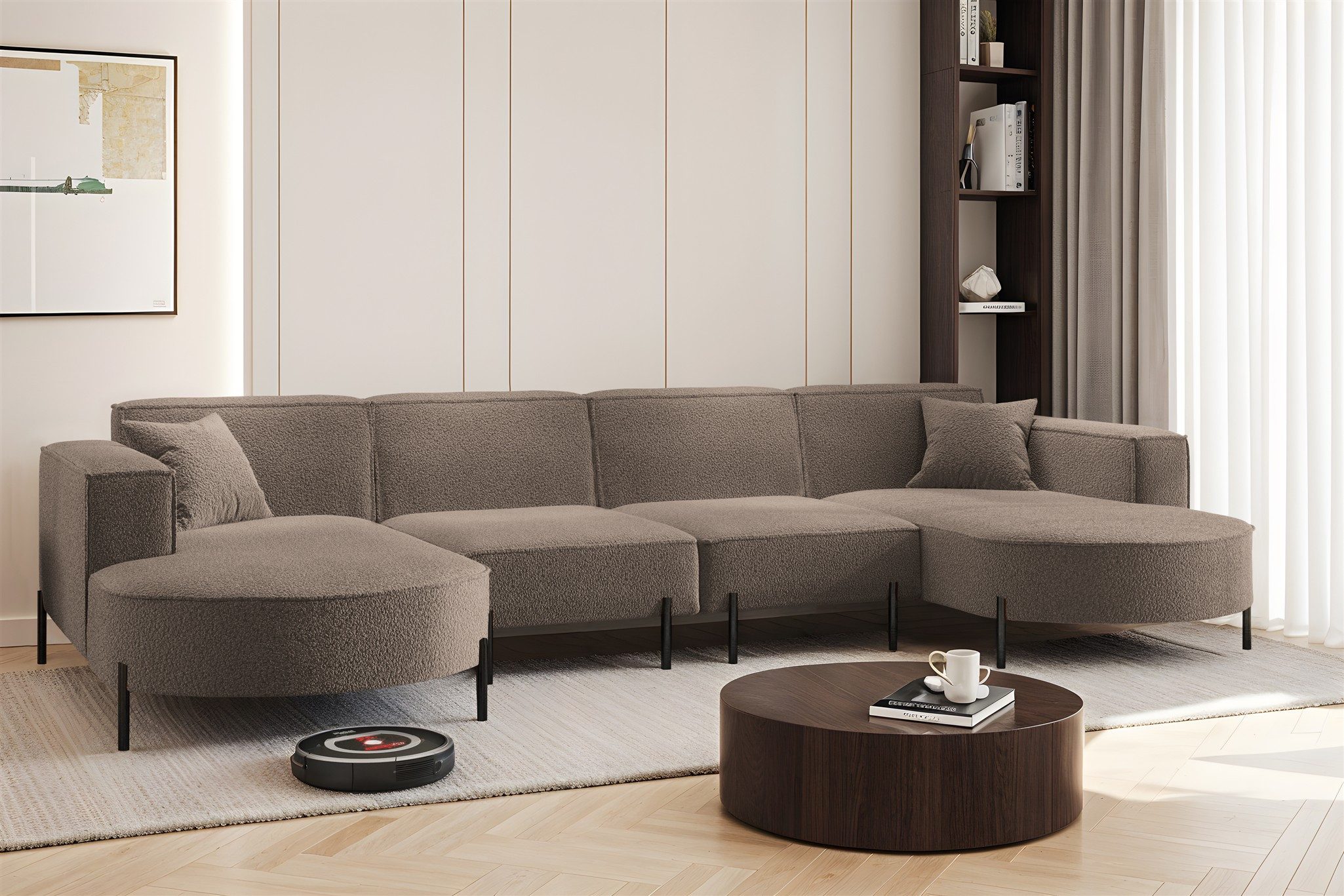 Fun Möbel Wohnlandschaft Sofa U-Form VALENCIA XL in Stoff, Für Saugroboter geeignet!