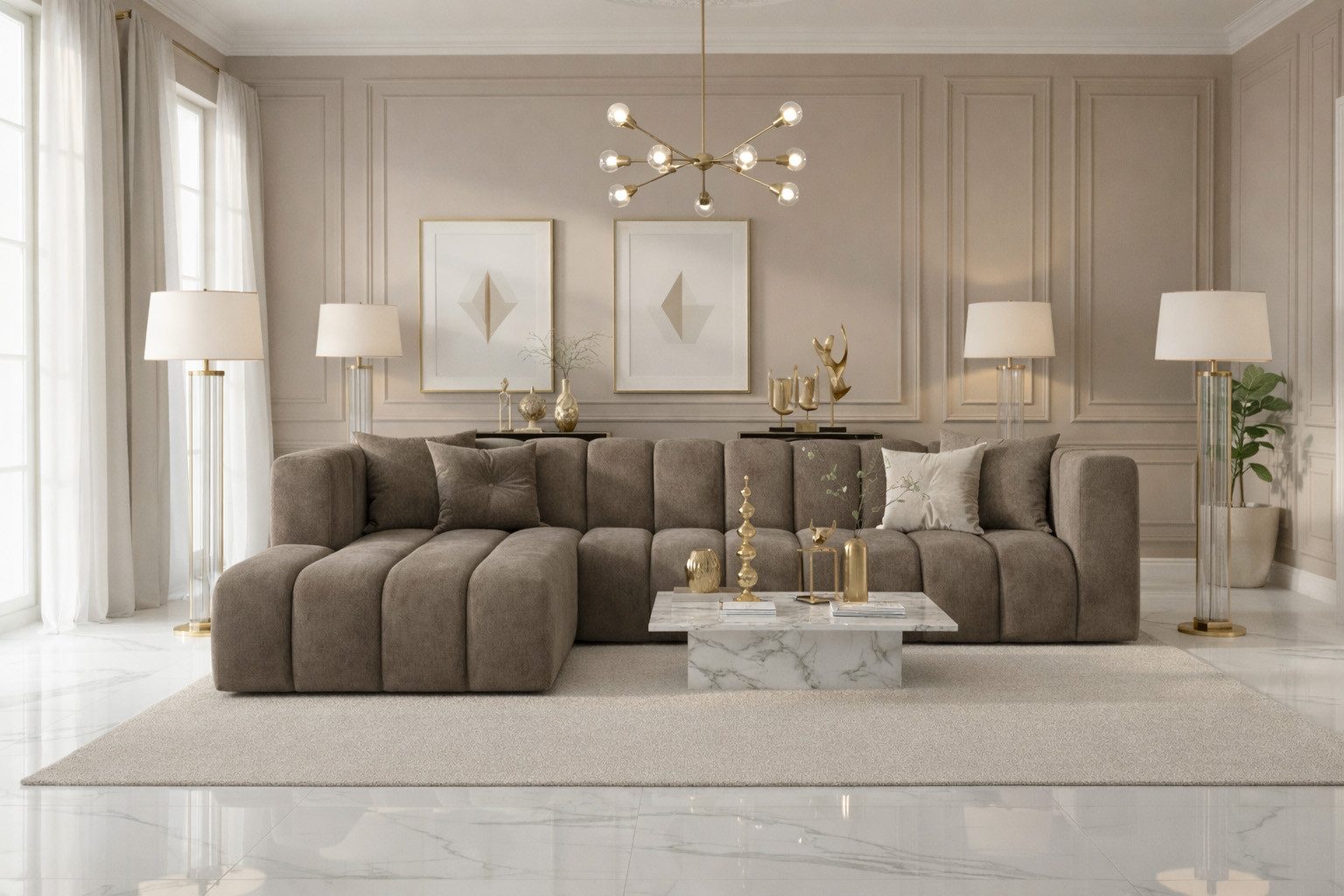 Kaiser Möbel Ecksofa Moderne aus Veloursstoff Salvador Grand L 318 cm, Ecksofa, Tiefe Sitzflächen,Premium-Velours Salvador,Design Soft-Cube