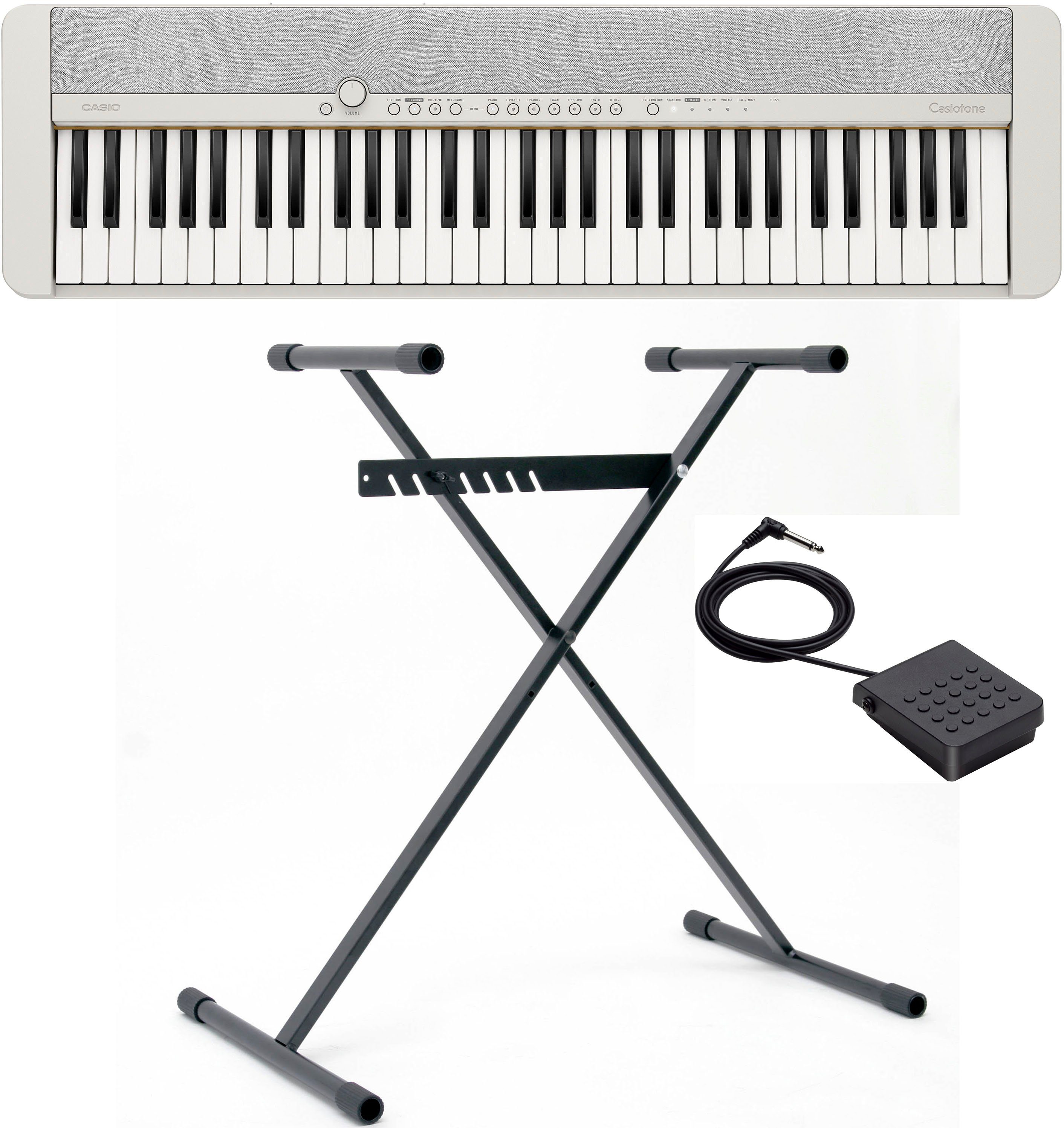 CASIO Home-Keyboard Piano-Keyboard-Set CT-S1WESET (Set, inkl. Keyboardständer, Sustainpedal und Netzteil), ideal für Piano-Einsteiger und Klanggourmets;