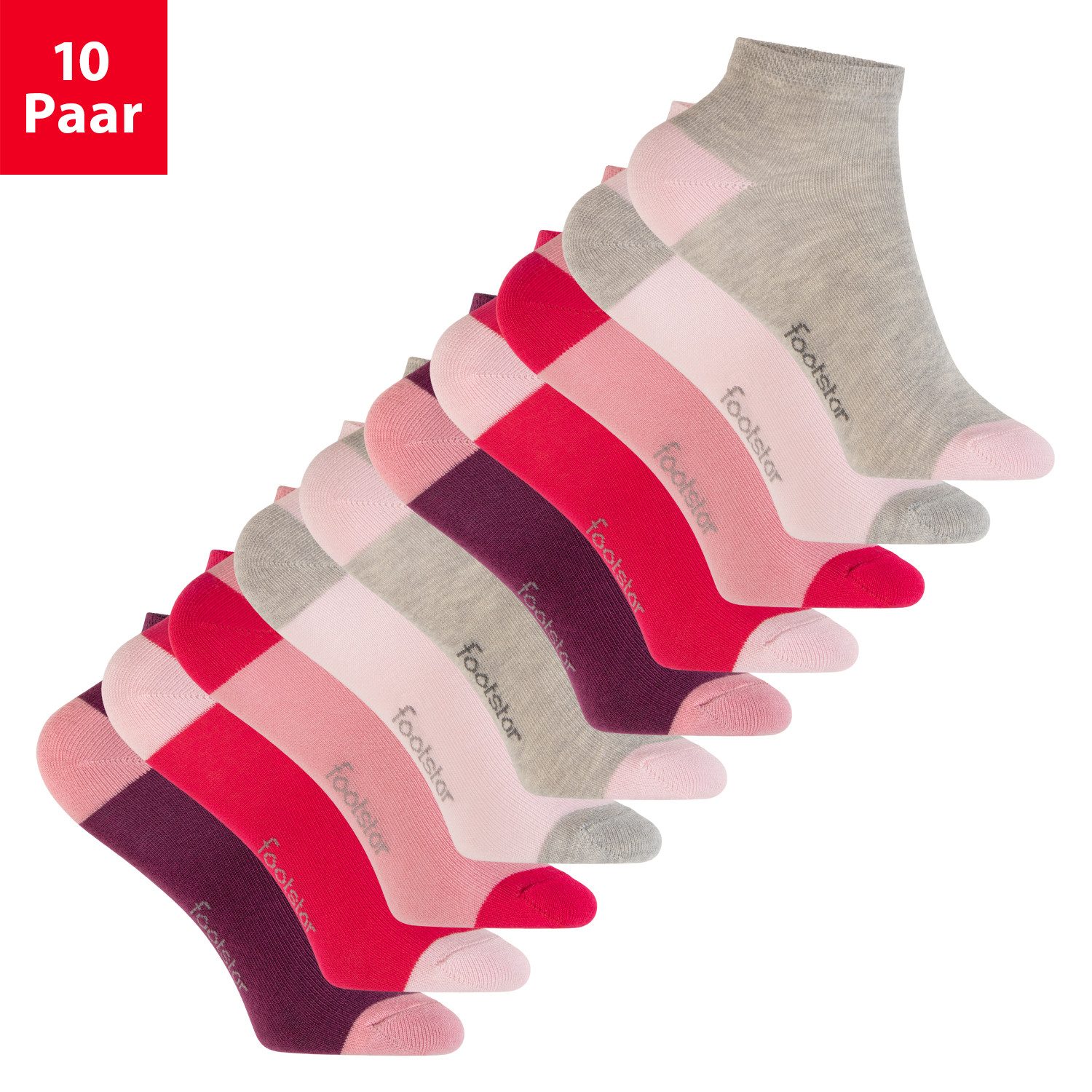 Footstar Kurzsocken Kinder Baumwoll Kurzschaft Socken (10 Paar) Ferse-Spitze
