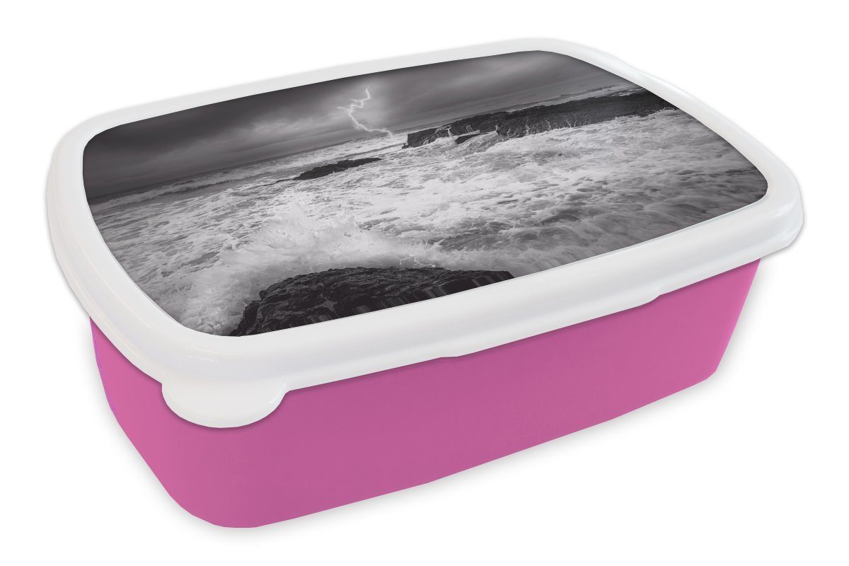 MuchoWow Lunchbox Sturm auf See Fotodruck, Kunststoff, (2-tlg), Brotbox für Erwachsene, Brotdose Kinder, Snackbox, Mädchen, Kunststoff rosa