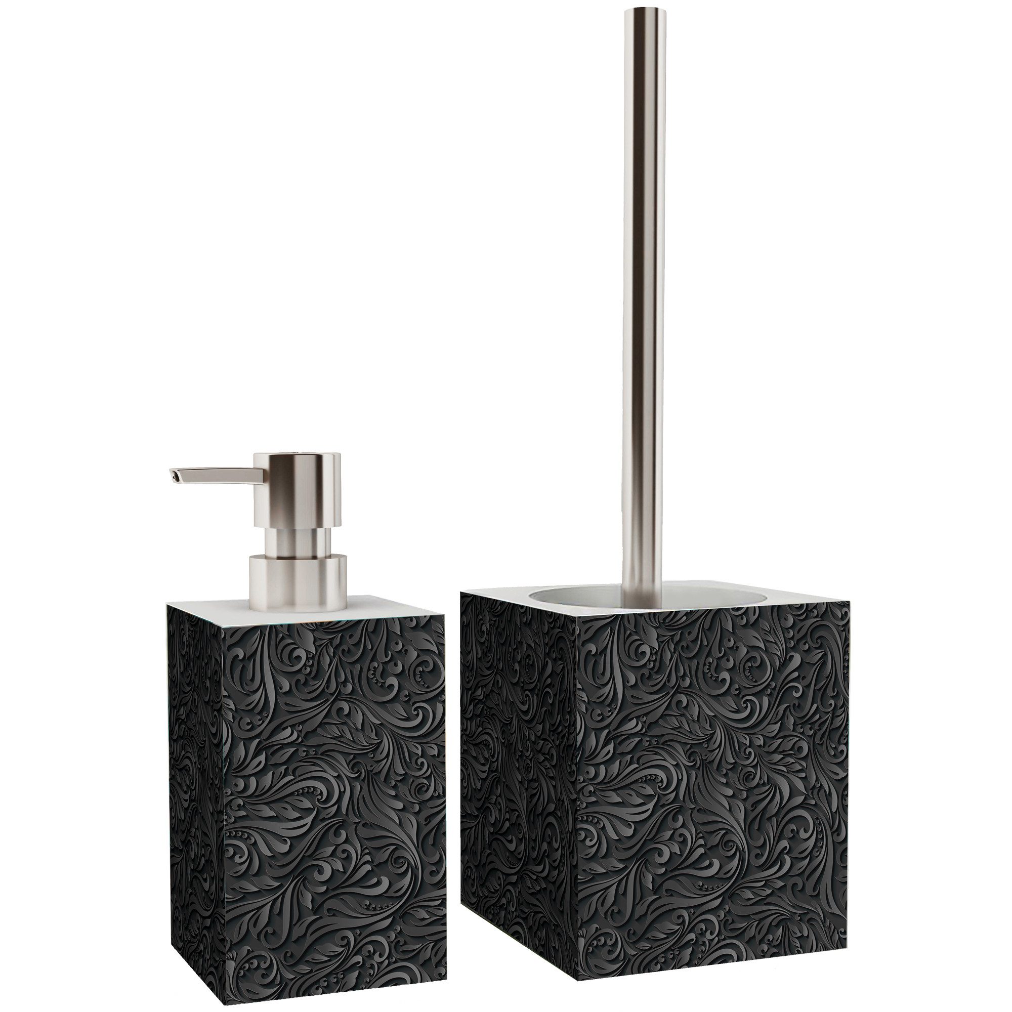 Sanilo Badaccessoire-Set Floral, WC-Bürste und Seifenspender, 2 tlg., 2-tlg., auswechselbarer Bürstenkopf, stabile Pumpe, hochwertig & modern