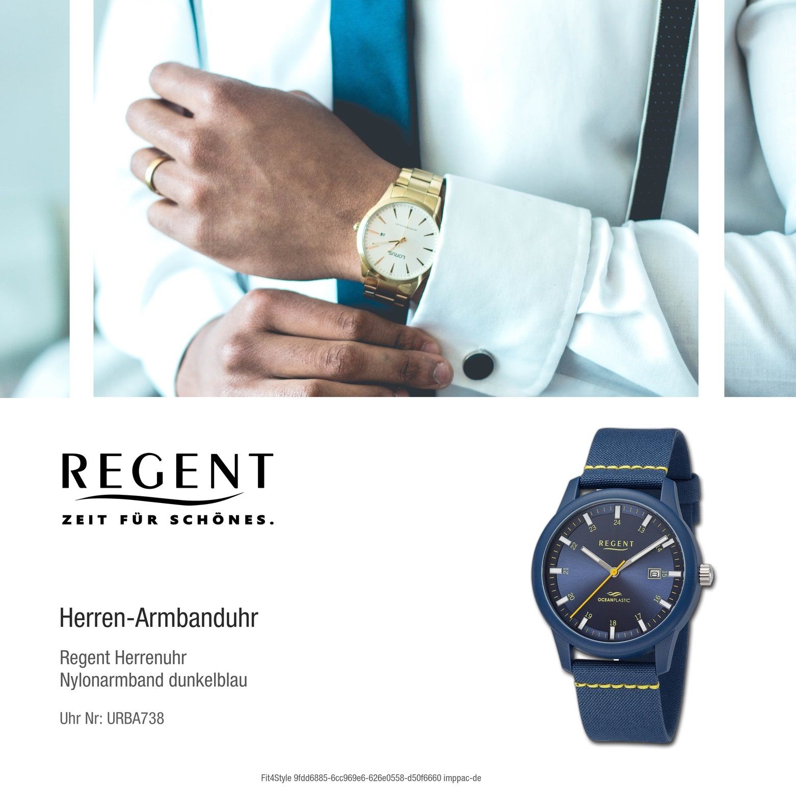 Regent Quarzuhr Regent Nylonarmband rund, Armbanduhr groß extra Herren Herren (ca. Analog, Armbanduhr 40mm)