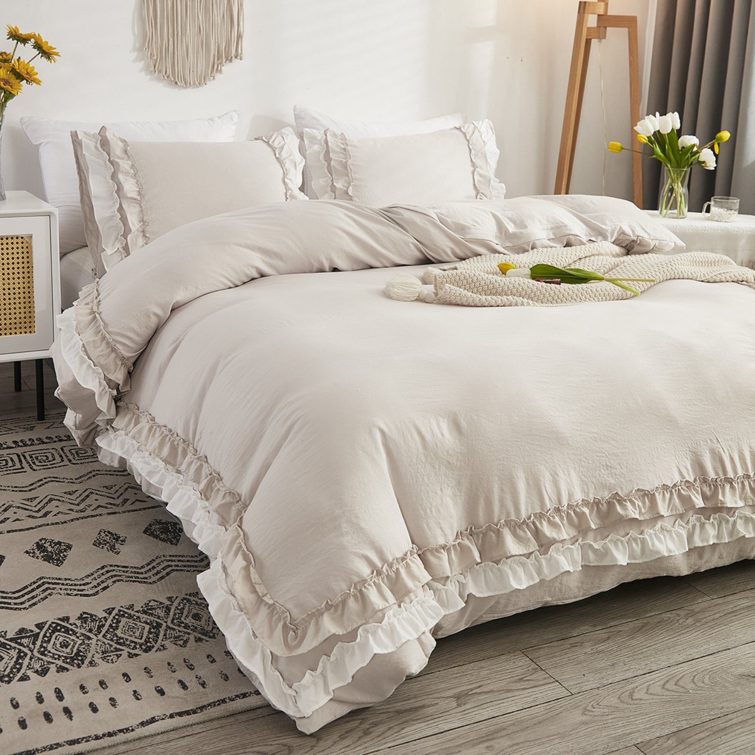 BYSURE Bettwäsche, Polyester, 3 teilig, Doppelschicht Rüschen Bettwäsche Se günstig online kaufen