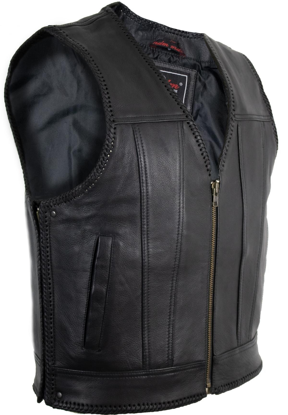 MDM Lederweste Herren Biker Leder Kutte mit Reißverschluss günstig online kaufen