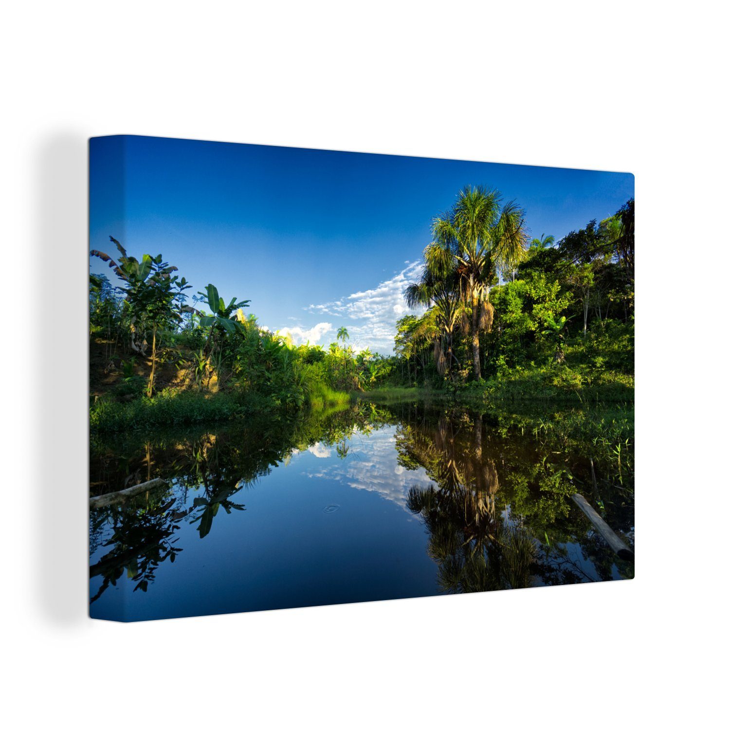 OneMillionCanvasses® Leinwandbild Reflexionen über den (1 peruanischen Wandbild Aufhängefertig, Leinwandbilder, Wanddeko, Amazonas, 30x20 St), cm