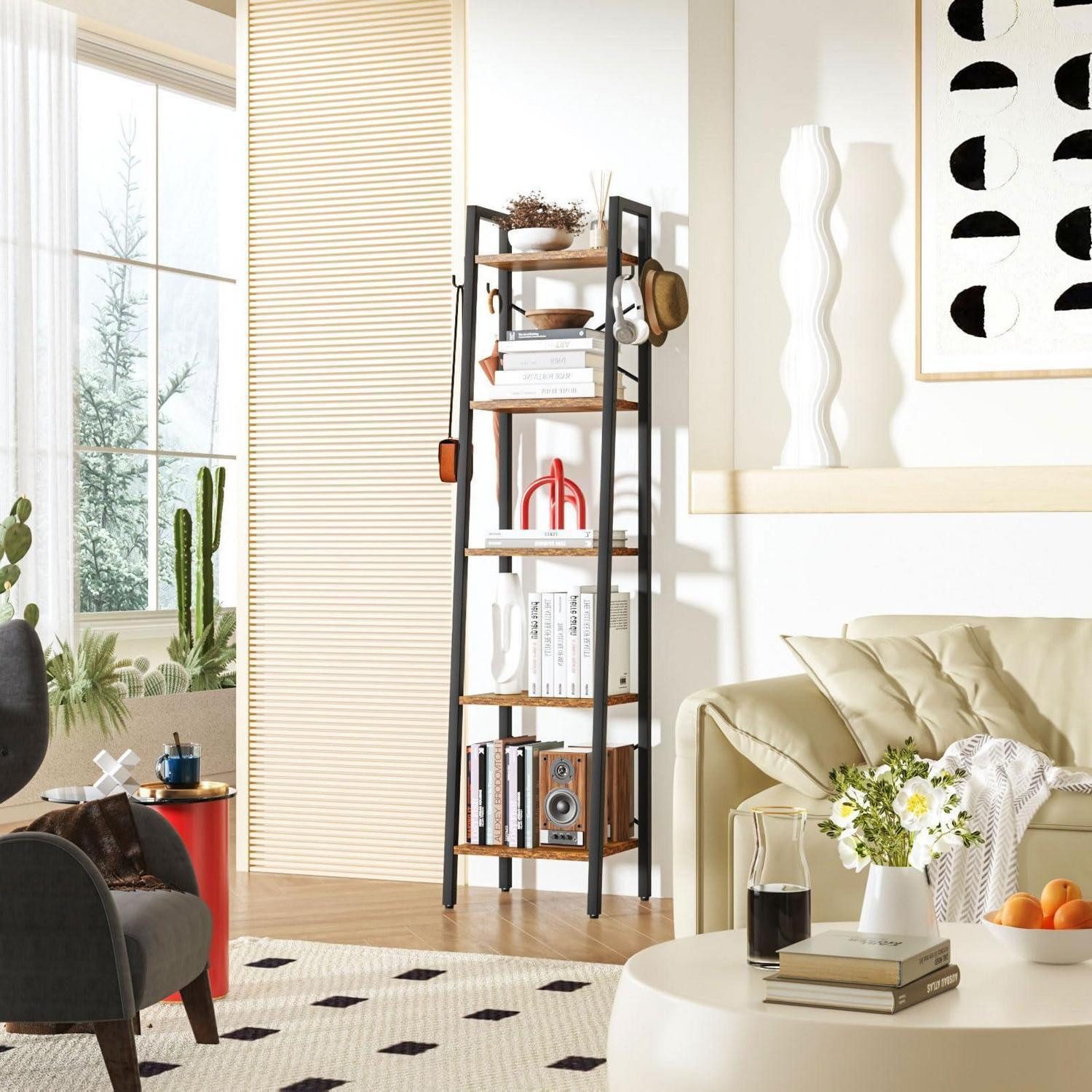 LuxusKollektion Leiterregal Leiterregal 5 Ebenen X-Rahmen Rustikal Braun, 1-tlg.