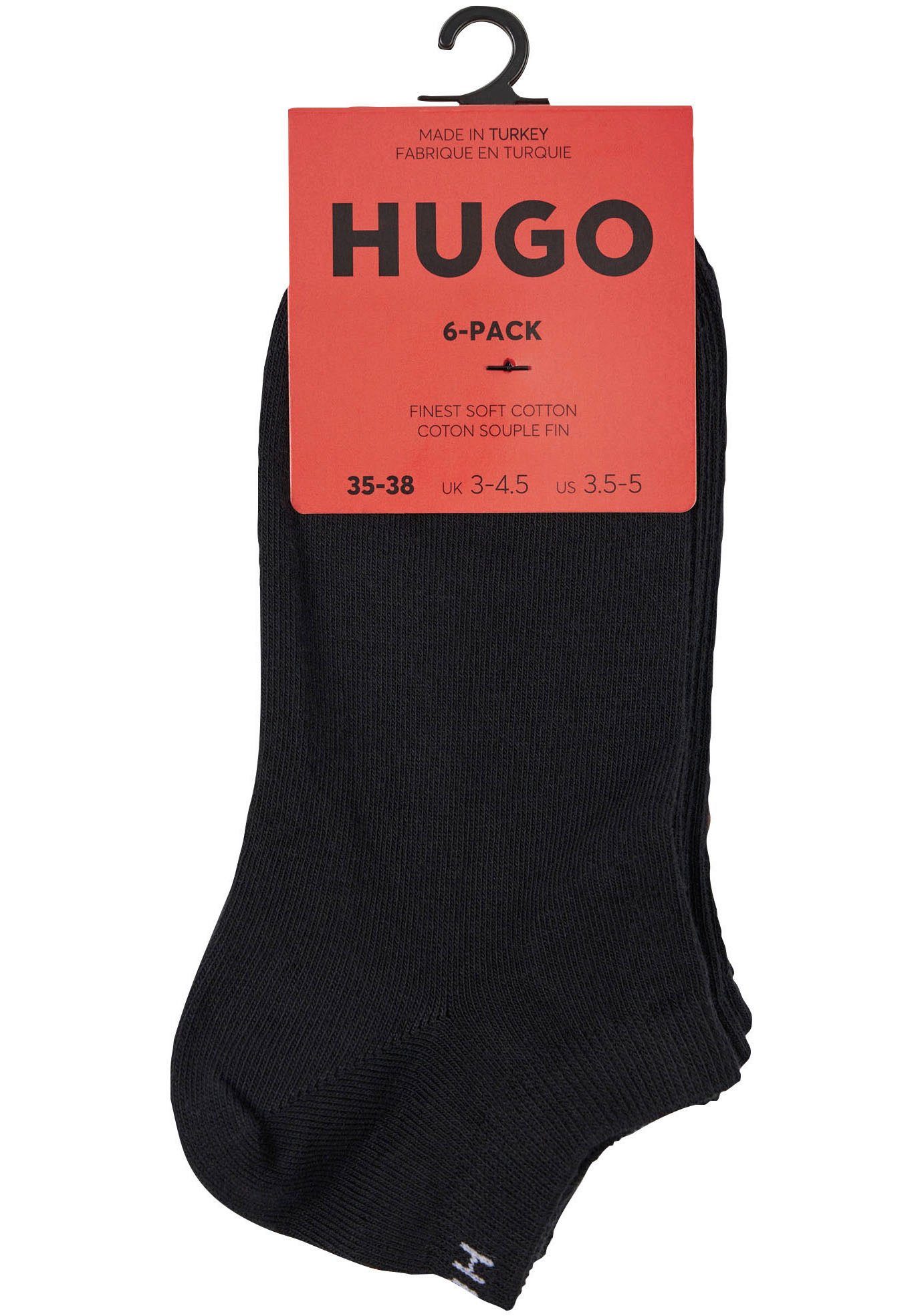 HUGO Sneakersocken Socken UNI schwarz 10 am W CC Bündchen 6P (6-Paar) AS mit Markenschriftzug