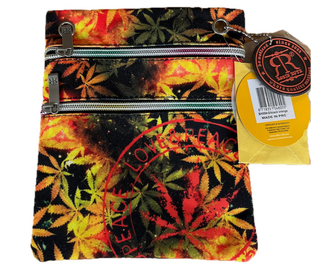 LK Trend & Style Beuteltasche Kleine Utensilien Tasche Robin Ruth (Love Peace Schriftzug, Cannabis Design), Hanf Motiv