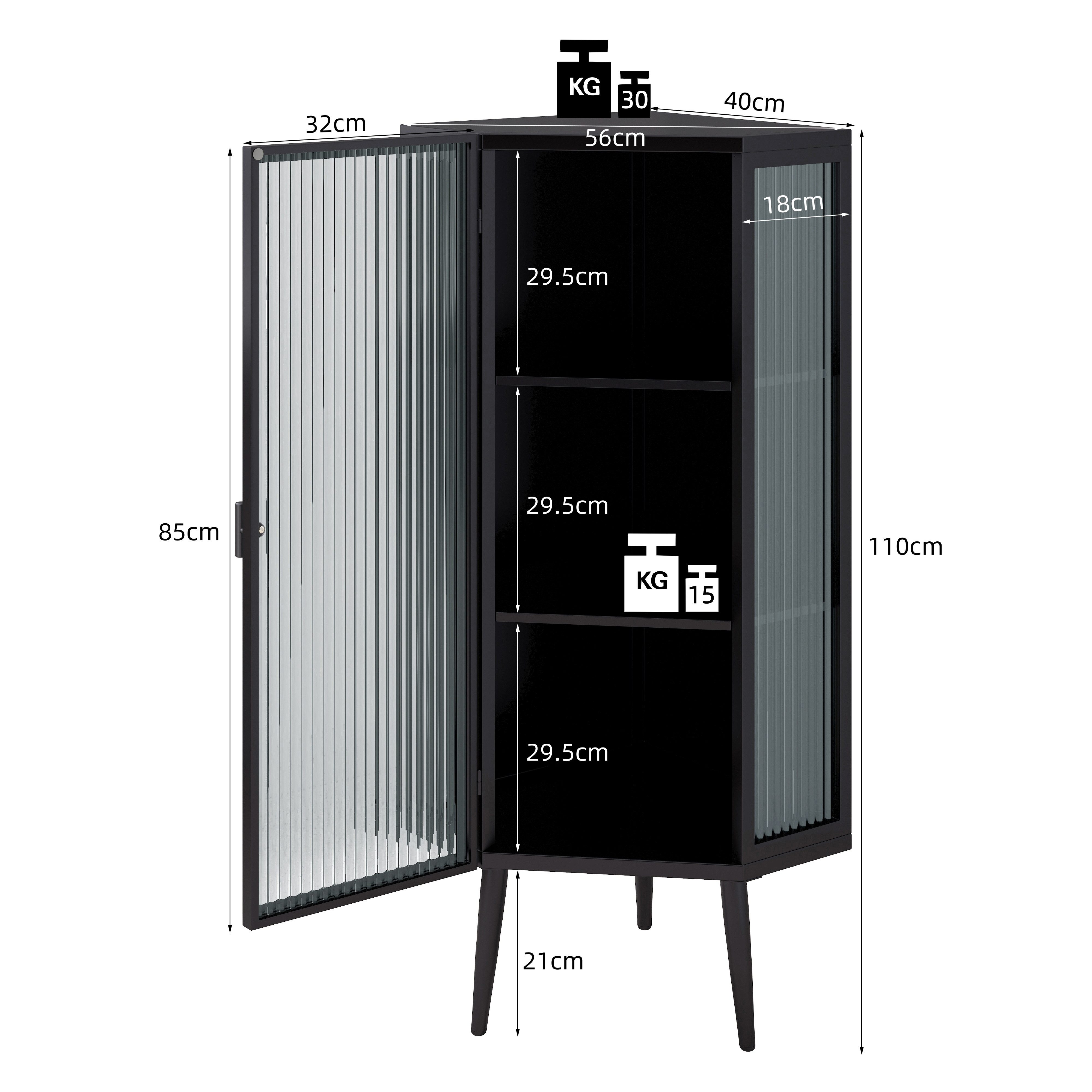Celya Eckregal Eck-Unterschrank mit Tür aus gehärtetem Glas und verstellbarem Regal, für Badezimmer, Wohnzimmer, Schlafzimmer,Schwarz – Bild 2 von 5