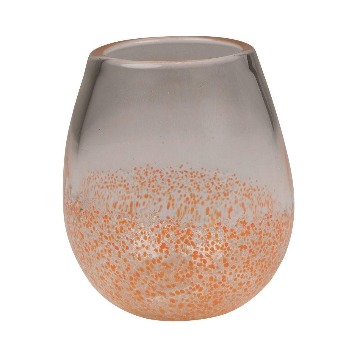 INNA-Glas Kerzenhalter Teelichtglas CORSI, gesprenkelt, orange-klar, 12cm, Ø9cm
