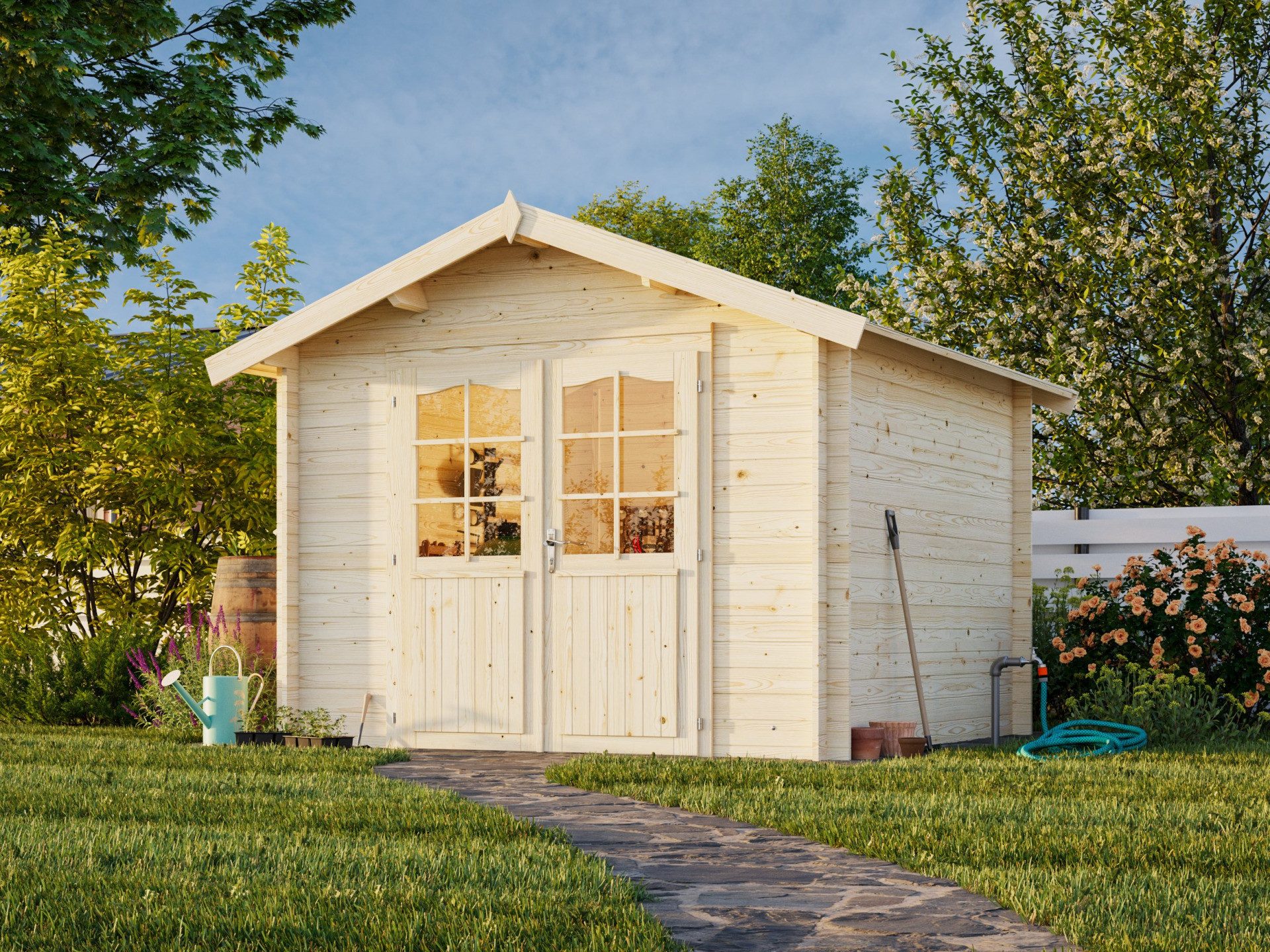 Palmako Gartenhaus 3x3m Holz Lotta 7,3 in 28mm Wandstärke, BxT: 296x296 cm, mit 19 mm Fußboden, mit Premium Dachbahn selbstklebend