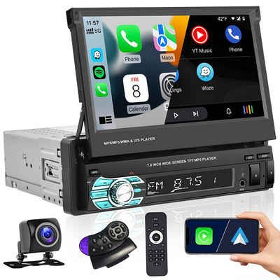 Hikity 1DIN 7 Zoll Touchscreen Monitor Auto MP5 Player mit Rückfahrkamera Autoradio (Apple Carplay Auto, NAVI FM BLUETOOTH)