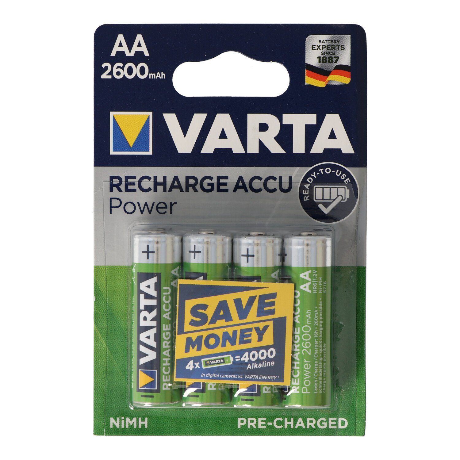 VARTA Varta Ready2Use 2600mAh Mignon AA Akkus 4er Pack inklusive AccuCell A Akku 2600 mAh (1,2 V)