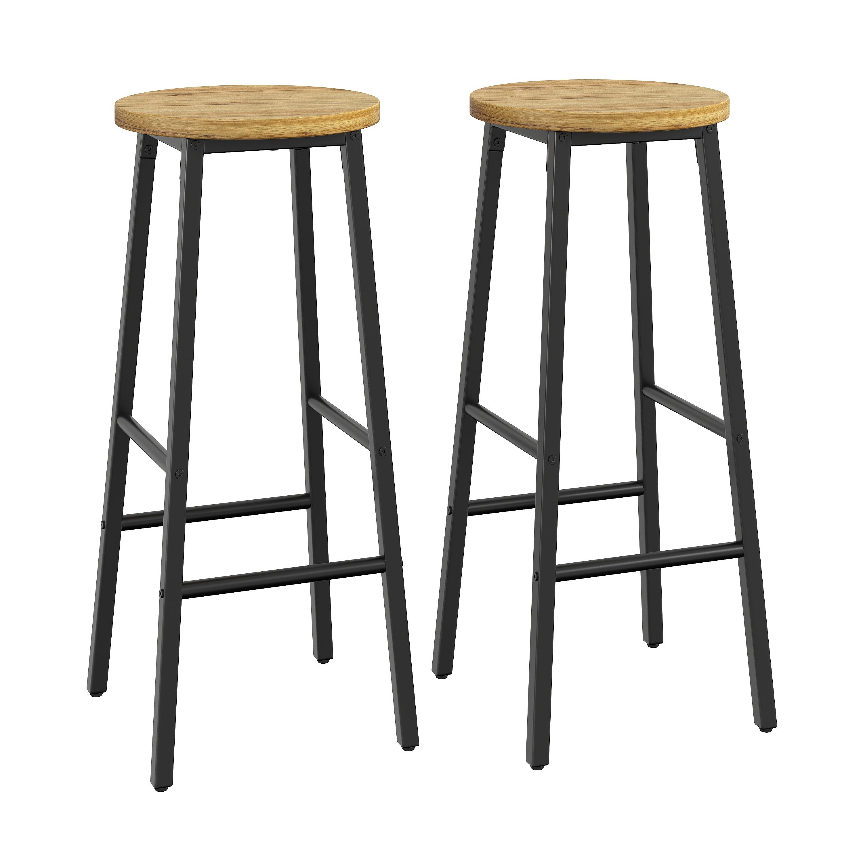 i@home Barhocker 2-set Barhocker mit Holzoptik-Sitz (Packung Set), mit zwei Fußstützen&verstellbaren Füßen und Metallrahmen