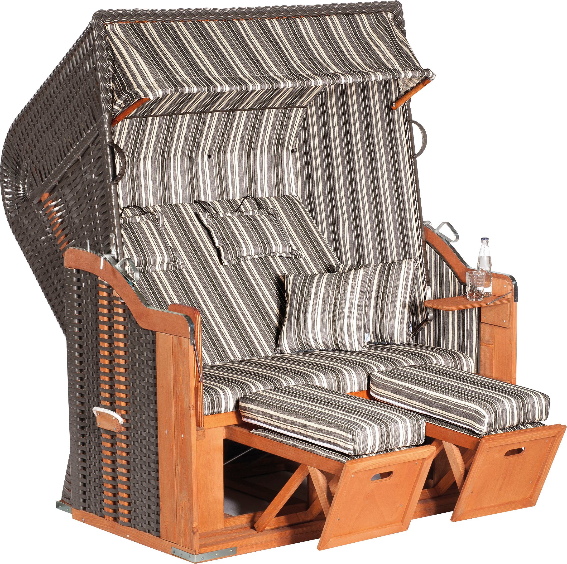 SunnySmart Strandkorb Rustikal 250 Plus XL, BxTxH: 145x90x160 cm, Halblieger, 2 XL-Sitzer, komplett montiert, Oberkorb in einem Stück geflochten