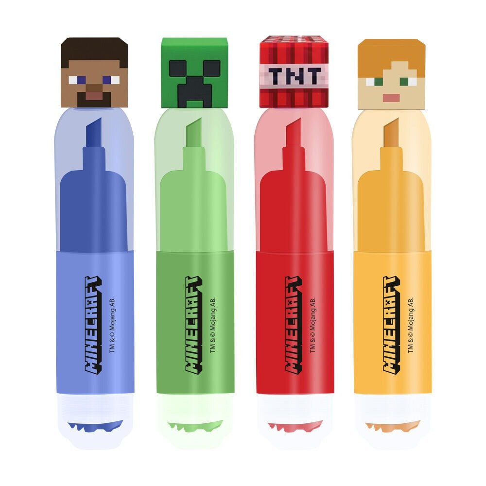 Kids Euroswan Filzstift Minecraft-Paket mit 4 Textmarkern mit Stempel