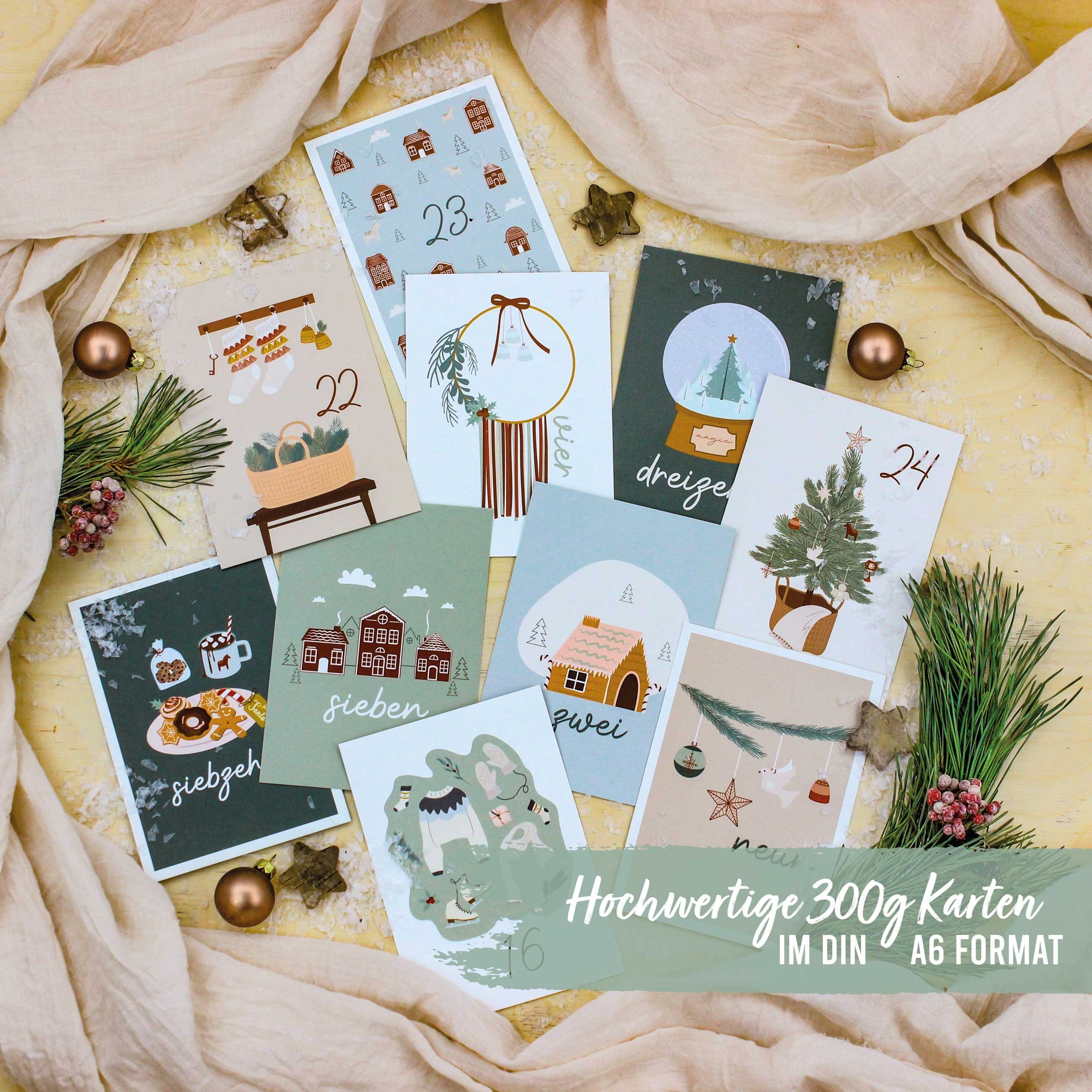 PAPIERDRACHEN Adventskalender 24 Karten Adventskalender - Geschenkidee in der Vorweihnachtszeit, zum Basteln und Verschenken