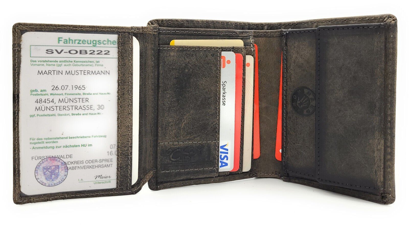 JOCKEY CLUB Geldbörse echt Leder Portemonnaie mit RFID Schutz vintage grau, Fach für KFZ Papiere | Geldbörsen
