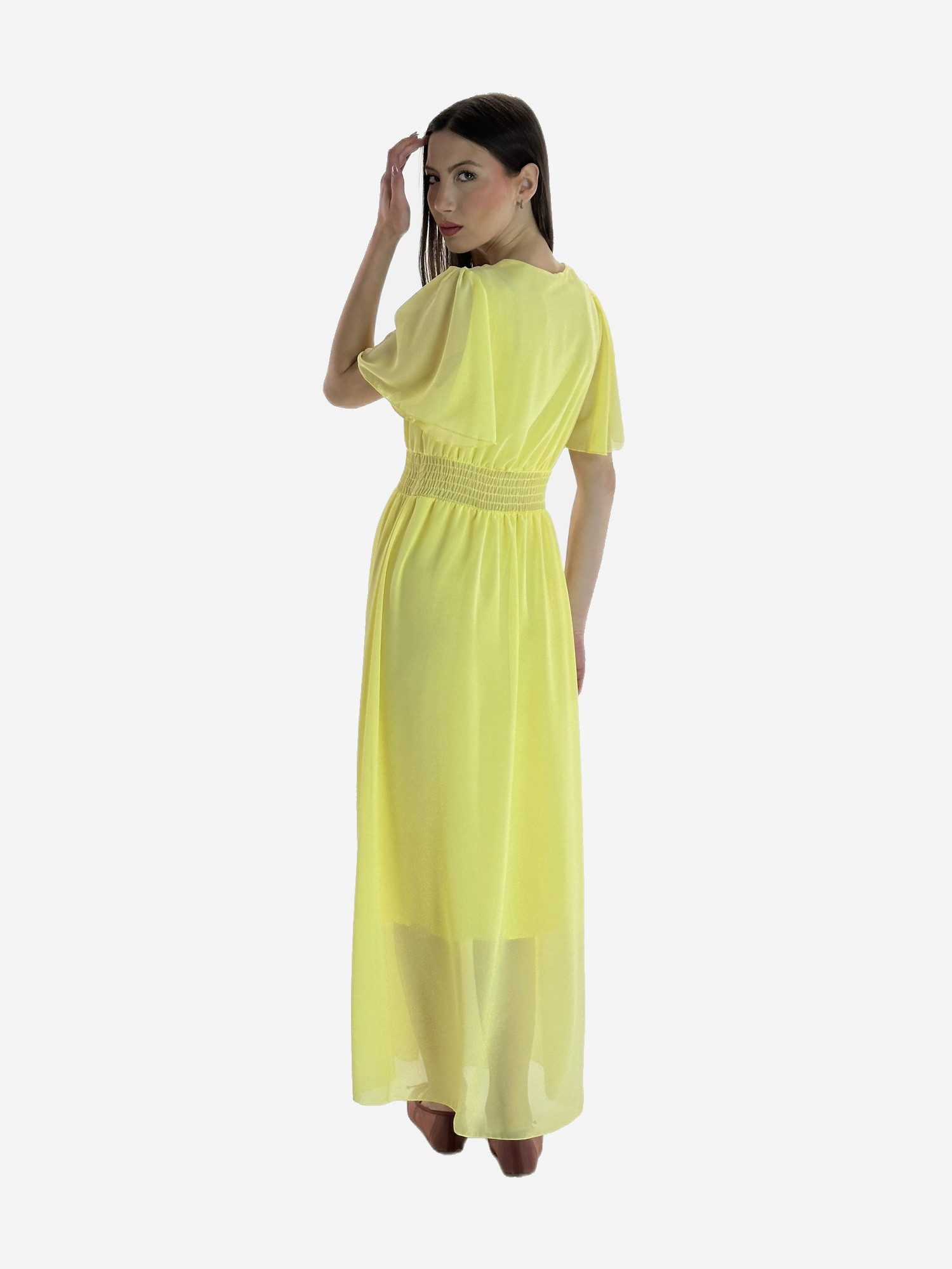 Elara Maxikleid Damen Maxikleid mit V-Ausschnitt, Flügelärmeln und gesmokter Taille (1-tlg)