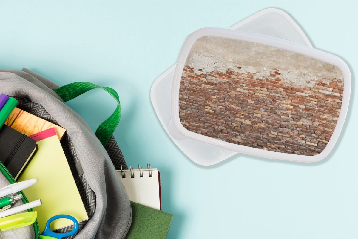 Kunststoff, Mädchen Jungs Kinder (2-tlg), und Erwachsene, und Lunchbox weiß für Wand - Verputz Brotdose, für Alt, MuchoWow - Brotbox