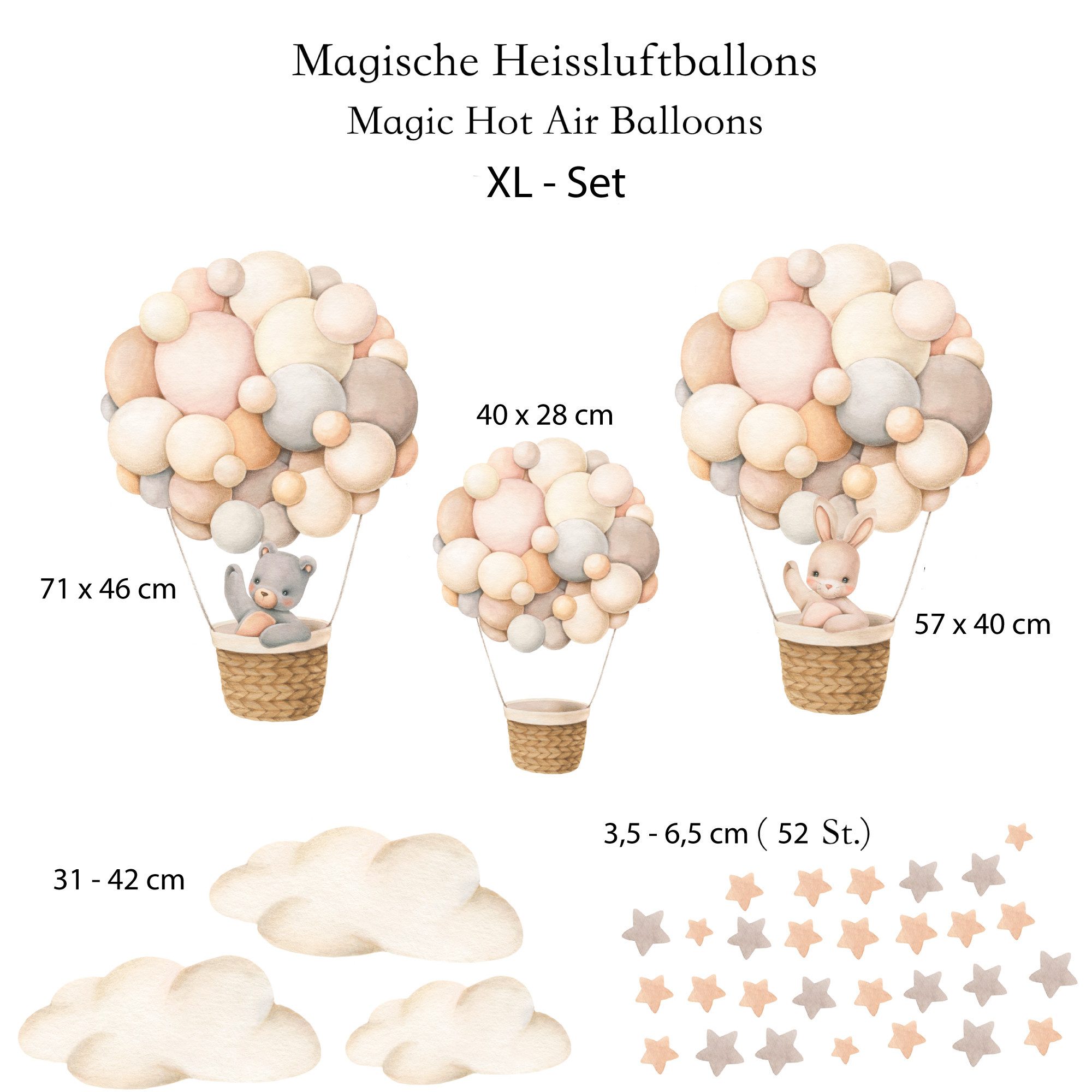 Olli&Elli.design Wandtattoo XL Set - Beige Magische Heißluftballons mit Has günstig online kaufen