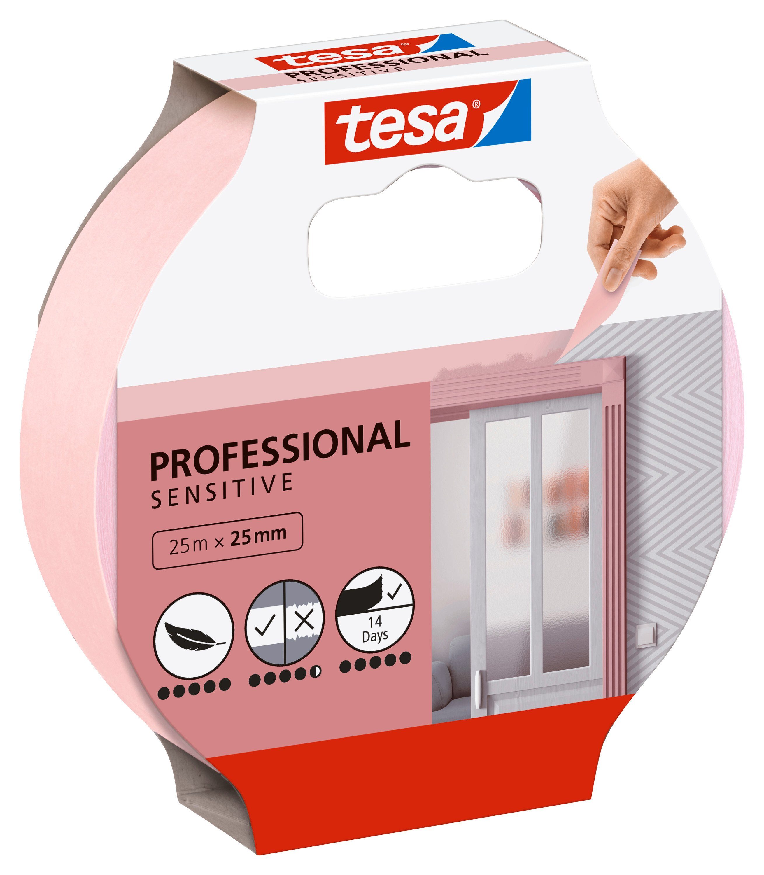 tesa Klebeband PROFESSIONAL Sensitive Malerband 25 empfindliche Untergründe 1-St) - : mm für m 25 (Packung