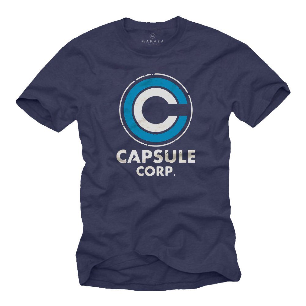 MAKAYA T-Shirt mit Aufdruck Capsule Corp. Dragon Motiv Herren Männer Jungs Jungen mit Druck, aus Baumwolle Blau