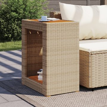 vidaXL Gartentisch Garten-Beistelltisch mit Holzplatte Beige Poly Rattan (1-St)