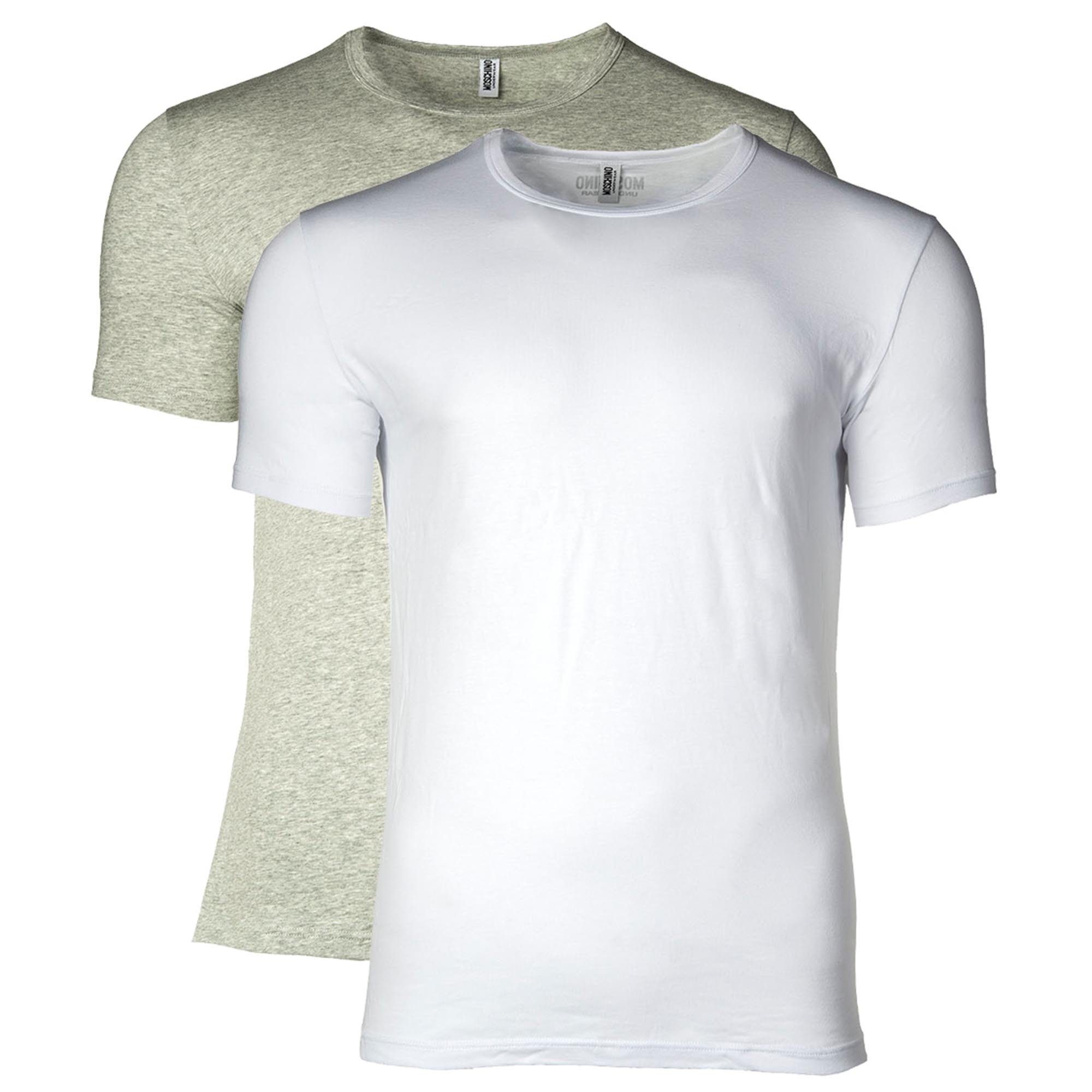 Moschino T-Shirt Herren T-Shirt 2er Pack - Crew Neck, Rundhals Grau/Weiß