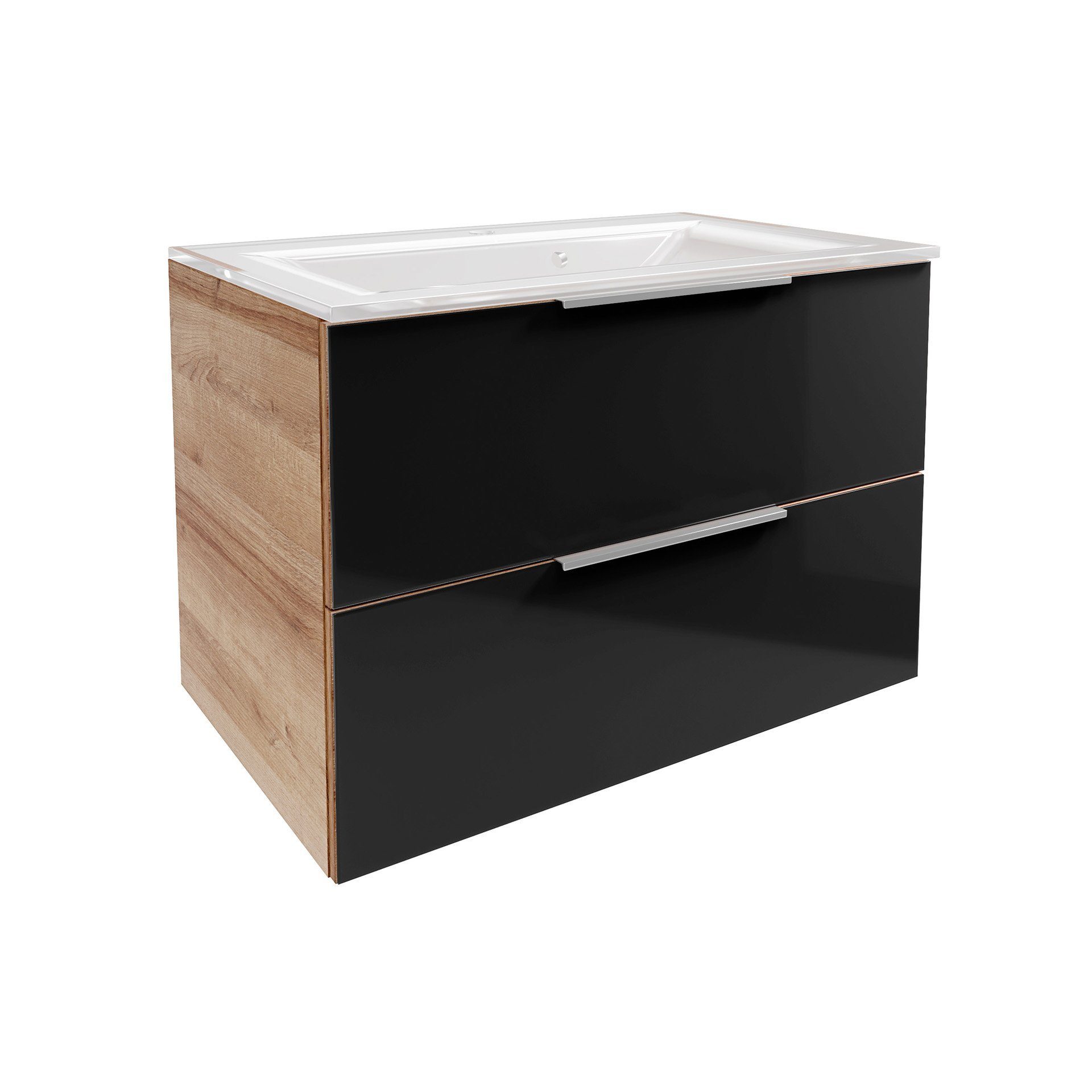 FACKELMANN Waschbeckenunterschrank B.Brillant Waschbeckenunterschrank + weißem Waschbecken aus Glas