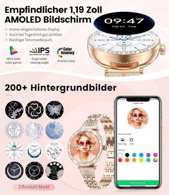 Lige Smartwatch (1,19 Zoll, Android, iOS), Damen Diamant Telefonfunktion 5ATM Wasserdicht AMOLED Alwayson Display