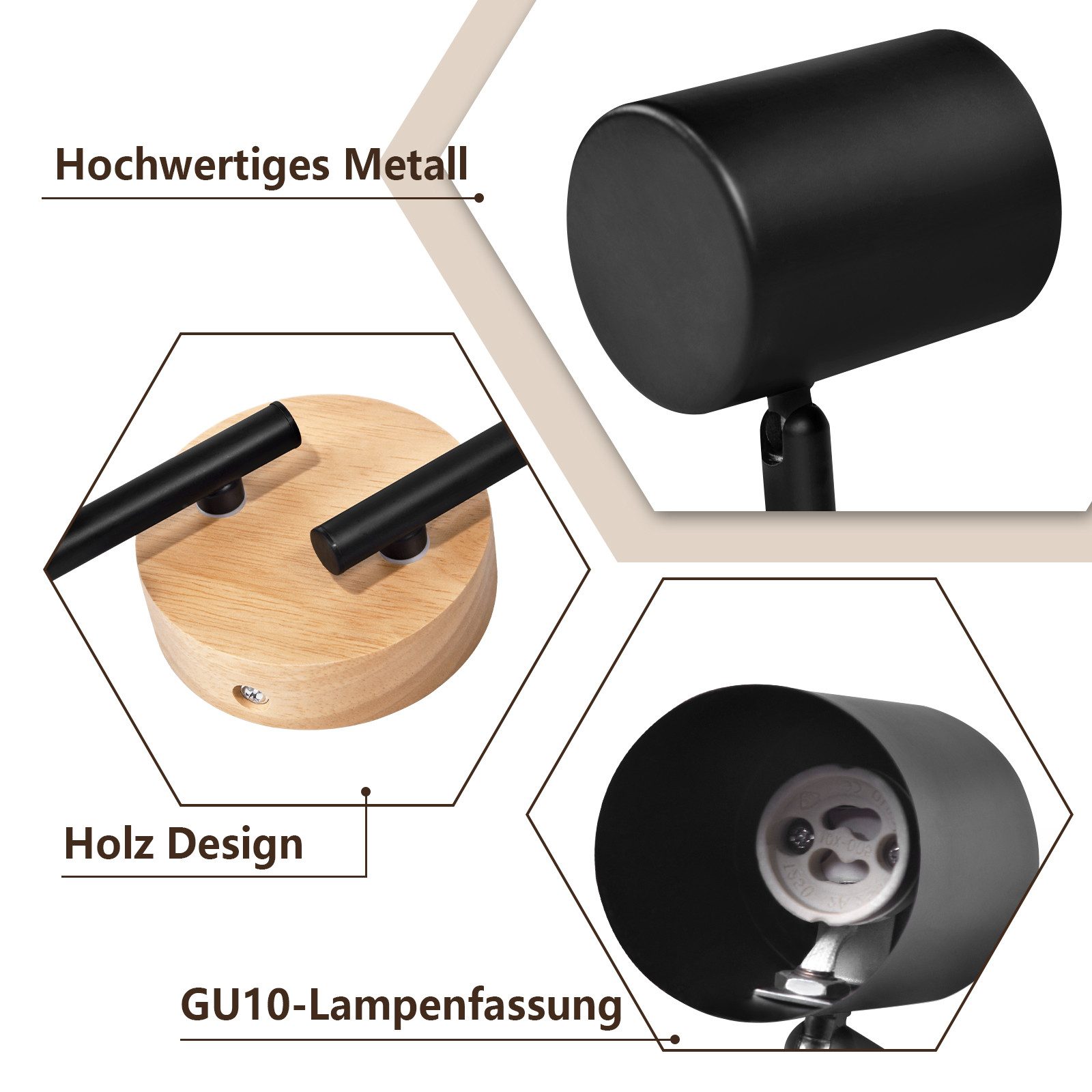 ZMH Deckenstrahler 4 Flammig - Holz günstig online kaufen
