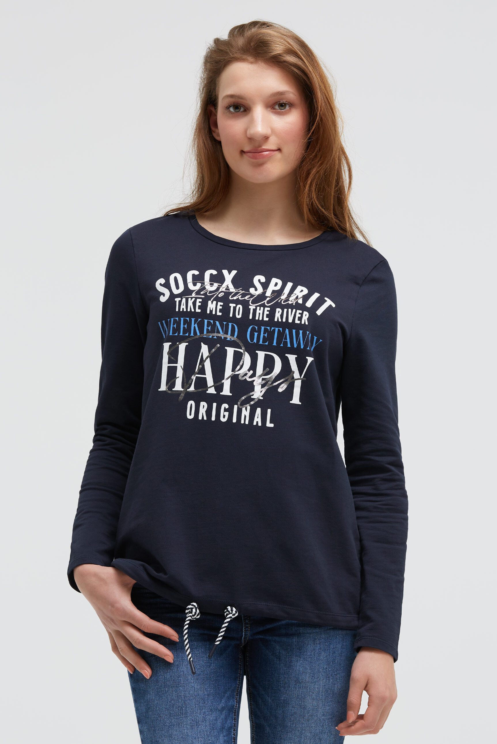 SOCCX Sweater mit Bindeband im Saum günstig online kaufen