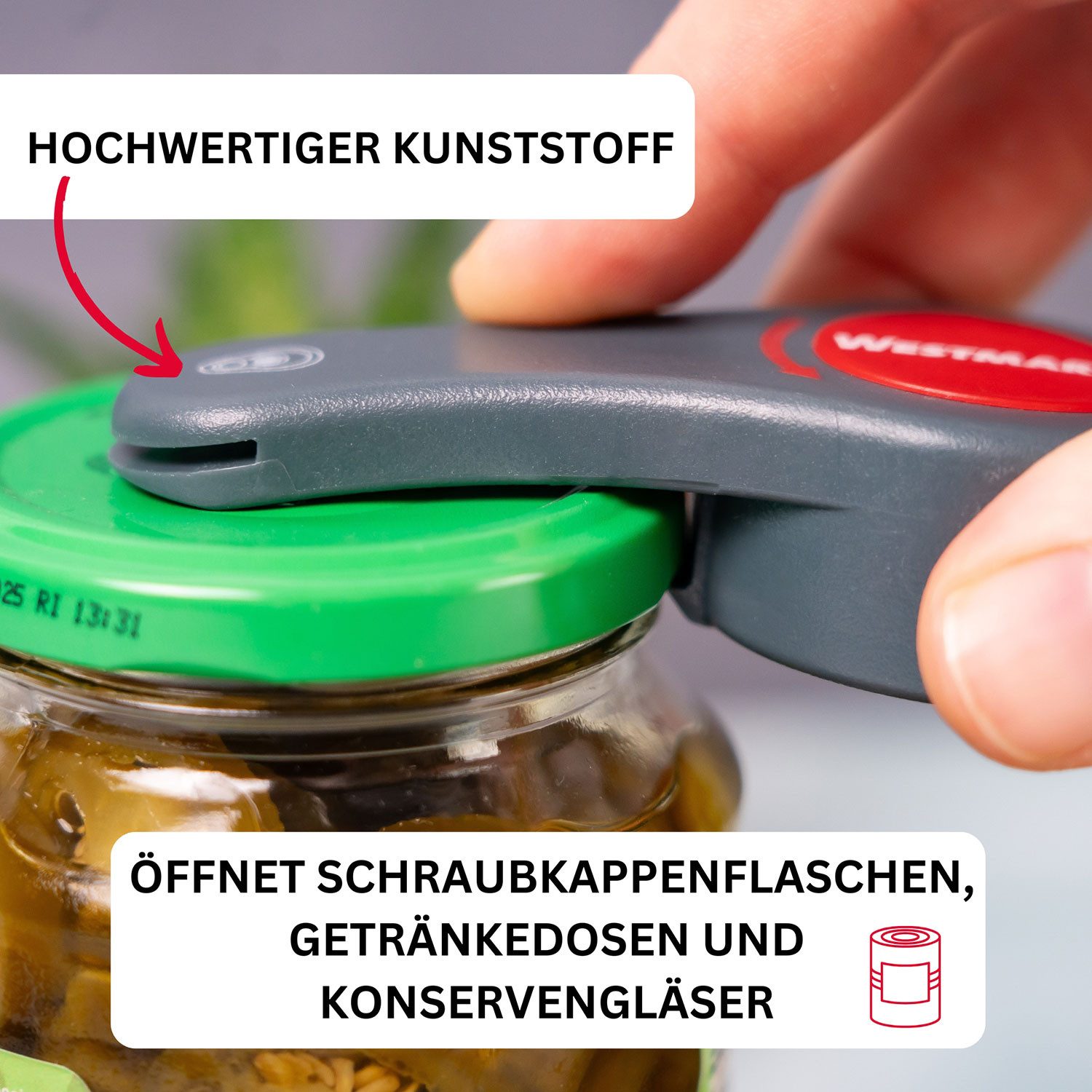 WESTMARK Flaschenöffner / Kombiöffner / Multi-Öffner - löst das Vakuum von Konservengläsern