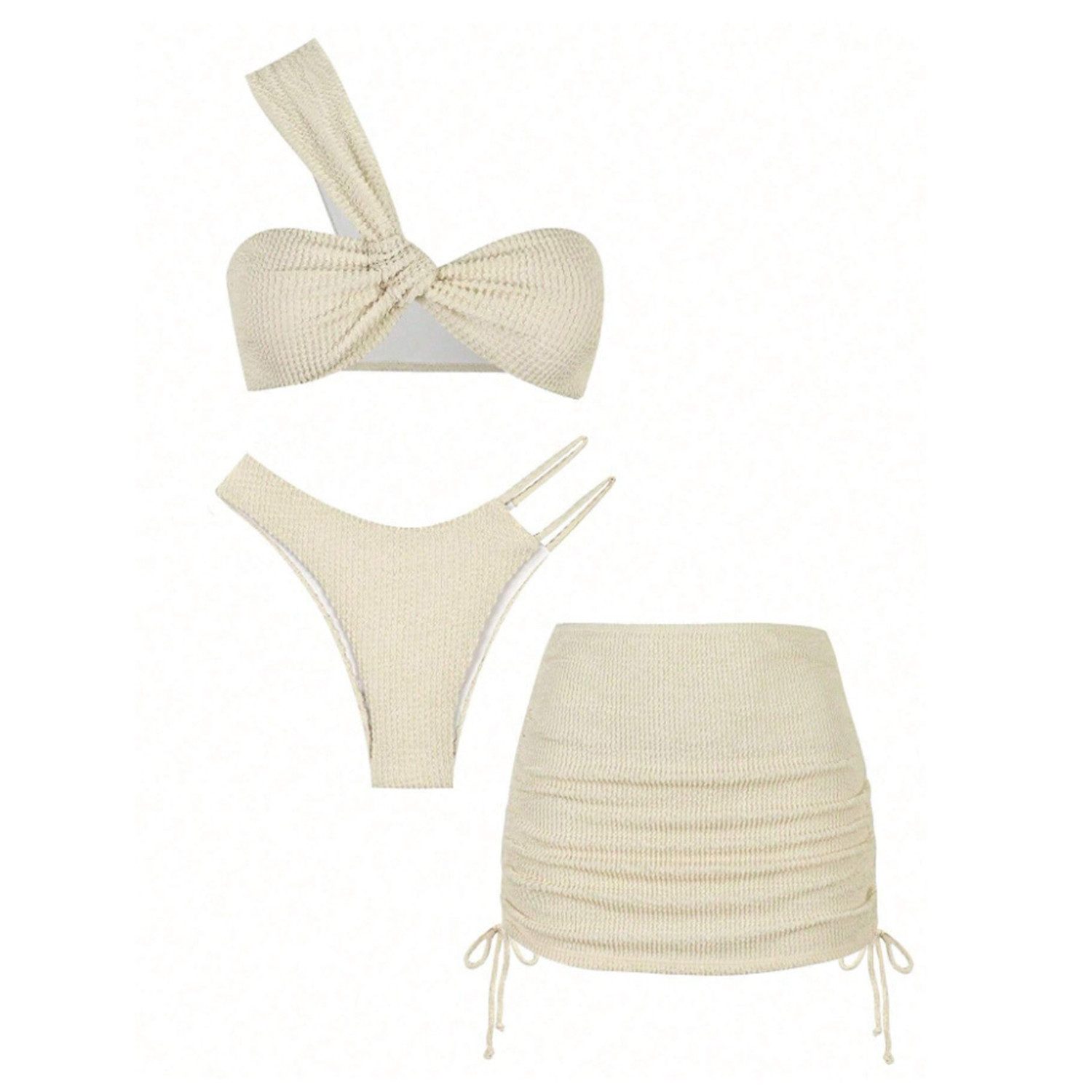 Balconette-Bikini 3-tlg. Damen-Bikini Ein-Schulter Euro-Look (Stretch+UV50) Strand/Pool