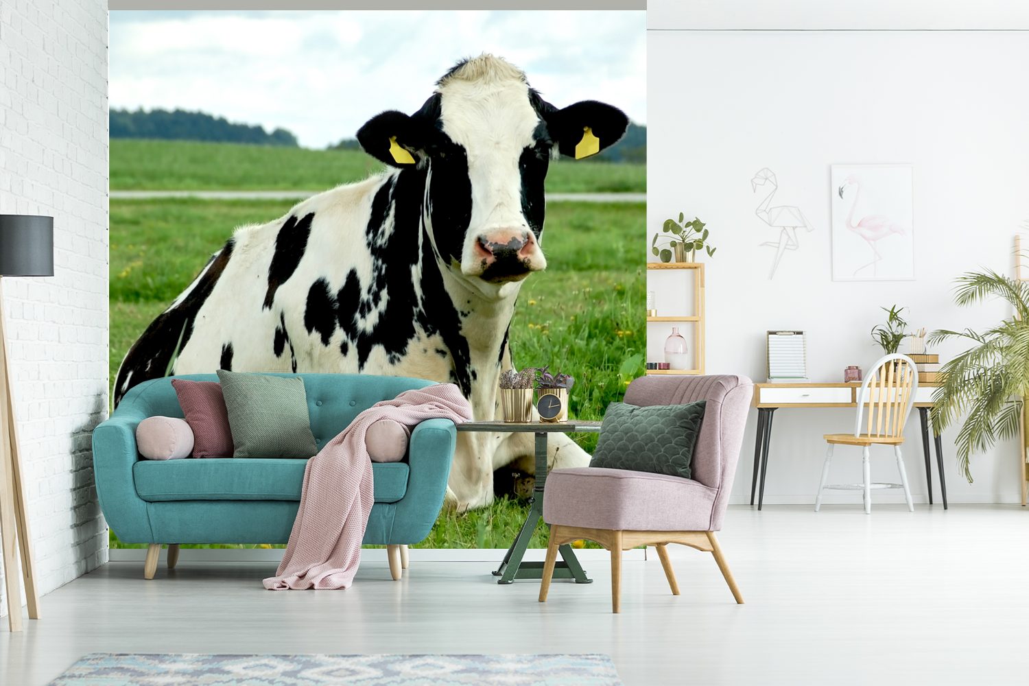 - - Kuh Wohnzimmer (5 Schlafzimmer, Wandtapete Gras Vinyl Tapete MuchoWow oder Berg, St), Matt, für bedruckt, Tiere - Fototapete