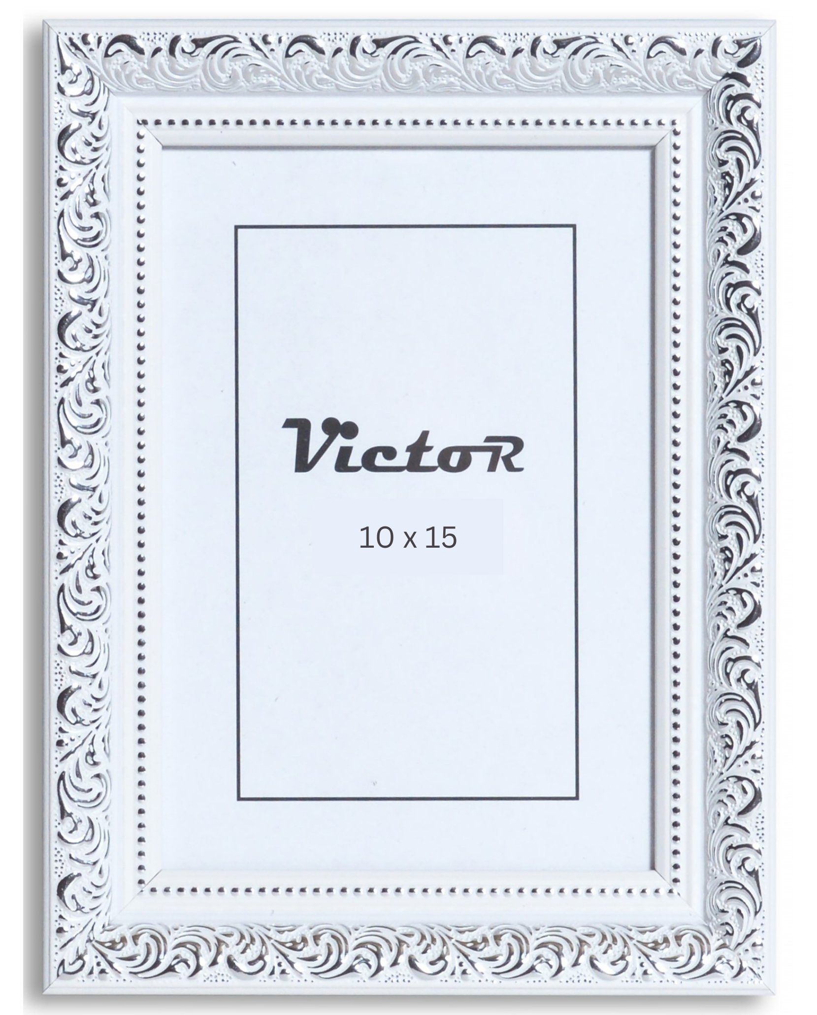 Victor (Zenith) Bilderrahmen Rubens, Bilderrahmen 10x15 cm Weiß Silber A6, Bilderrahmen Barock, Antik
