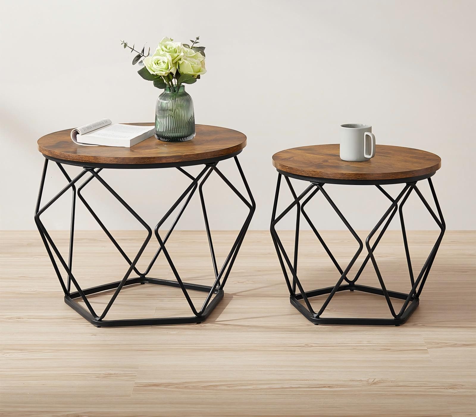 VASAGLE Couchtisch (2er Set), Beistelltisch, abnehmbare Tischplatte, Ø50x40 günstig online kaufen