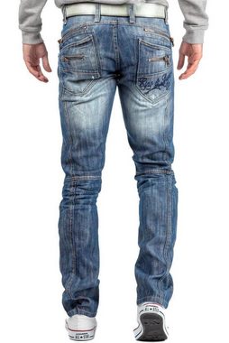 Cipo & Baxx Regular-fit-Jeans Hose BA-C0751 W29/L30 (1-tlg) Bluejeans, mit Destroyed Effekten und Zippern, Optimale Passform